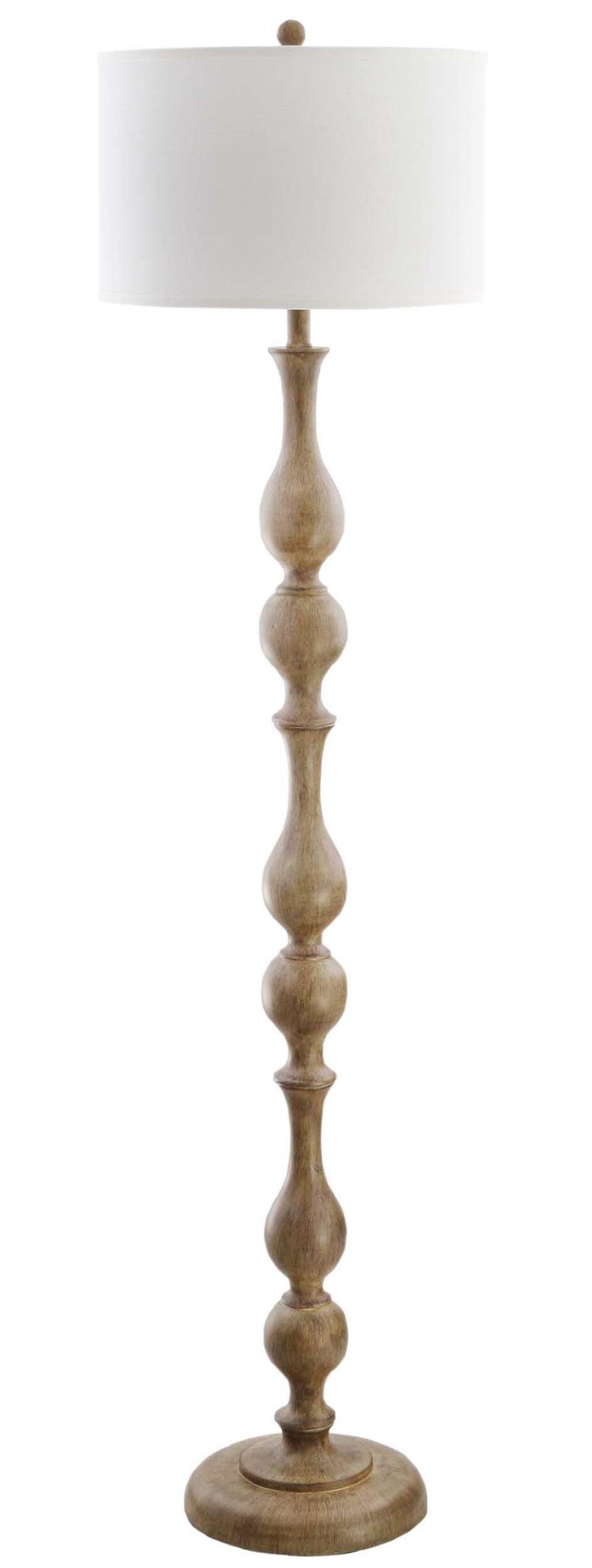 Glendora Traditional 64" Brown Wooden Floor Lamp with White Cotton Shade