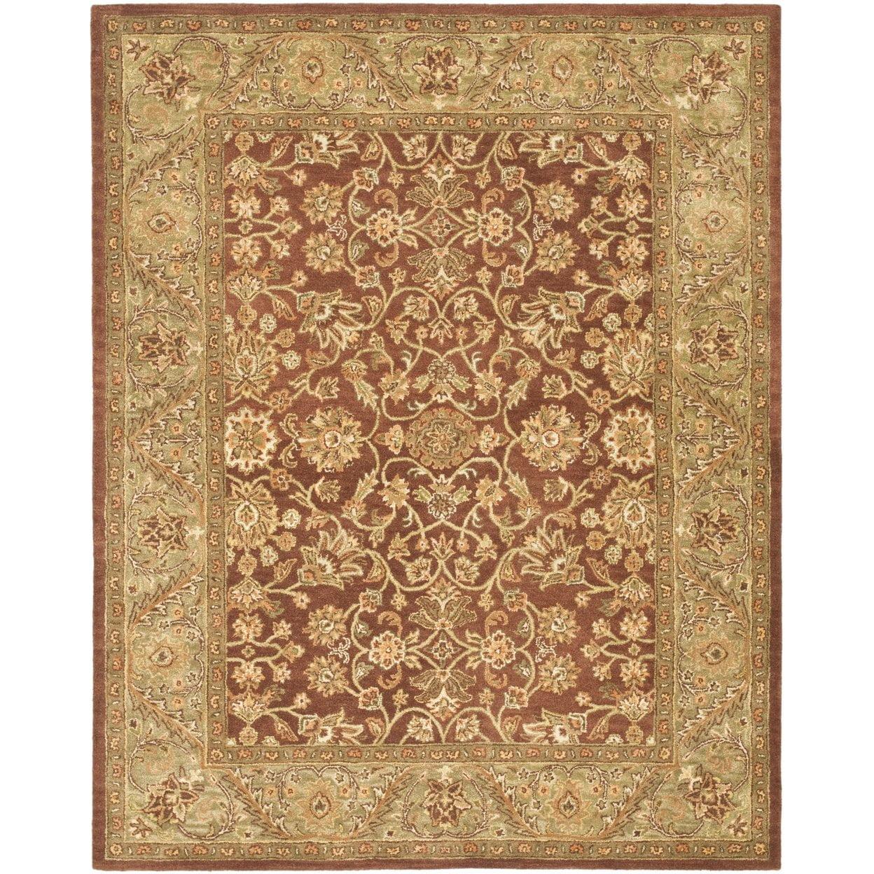 Rust and Green Handmade Wool Tufted Area Rug, 9'6" x 13'6"