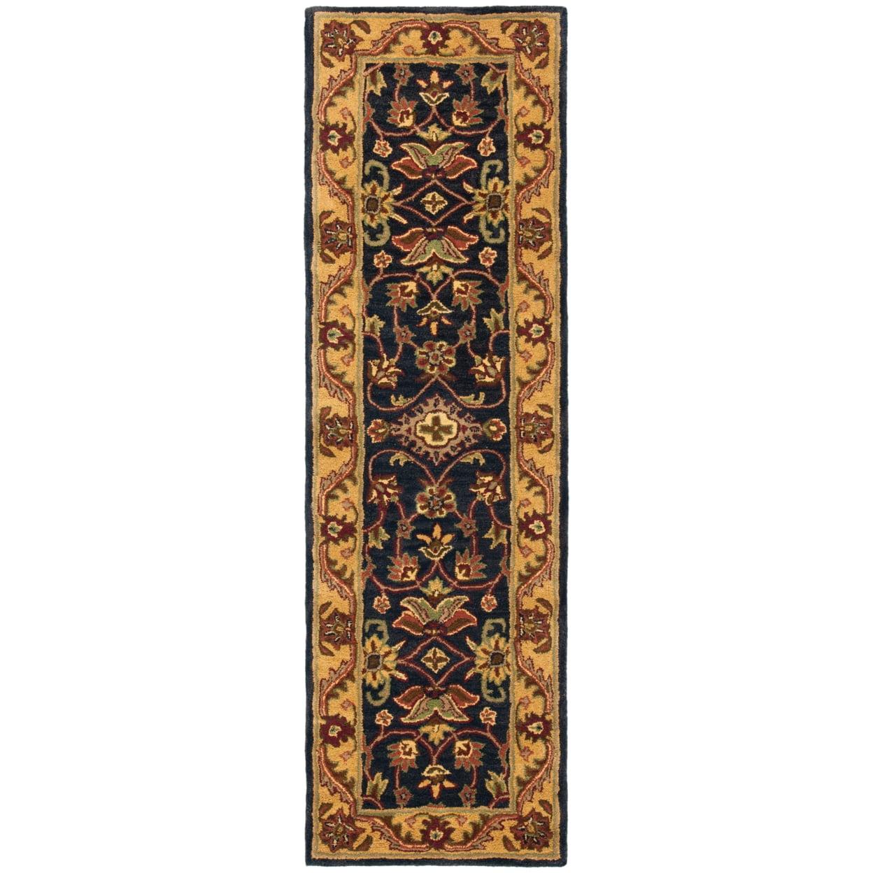 SAFAVIEH Golden Jaipur Dreda Border Wool Runner Rug, Black/Gold, 2'3" x 8'