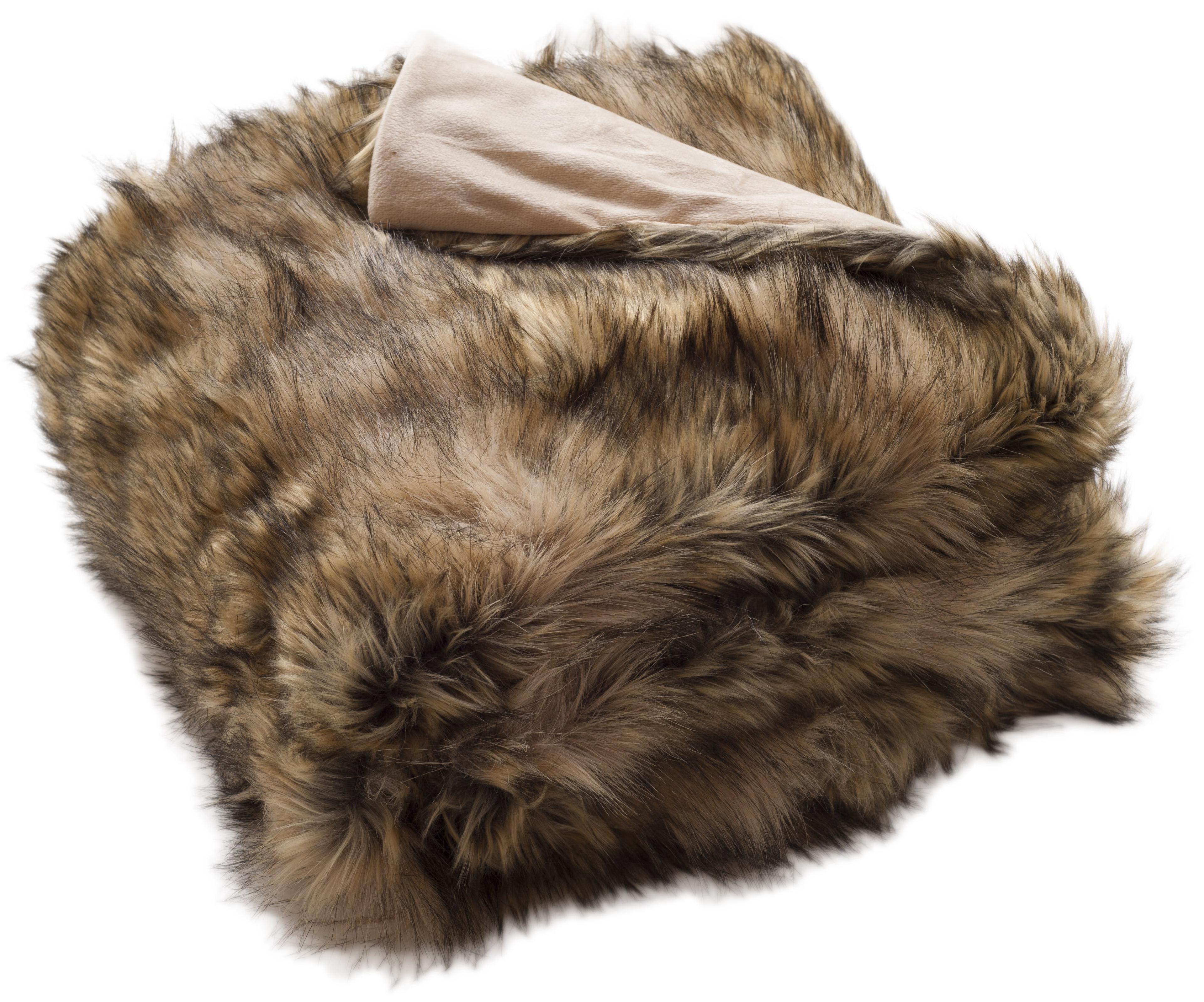 Golden Noir Faux Fur Reversible Throw Blanket, 50" x 60", Brown/Champagne