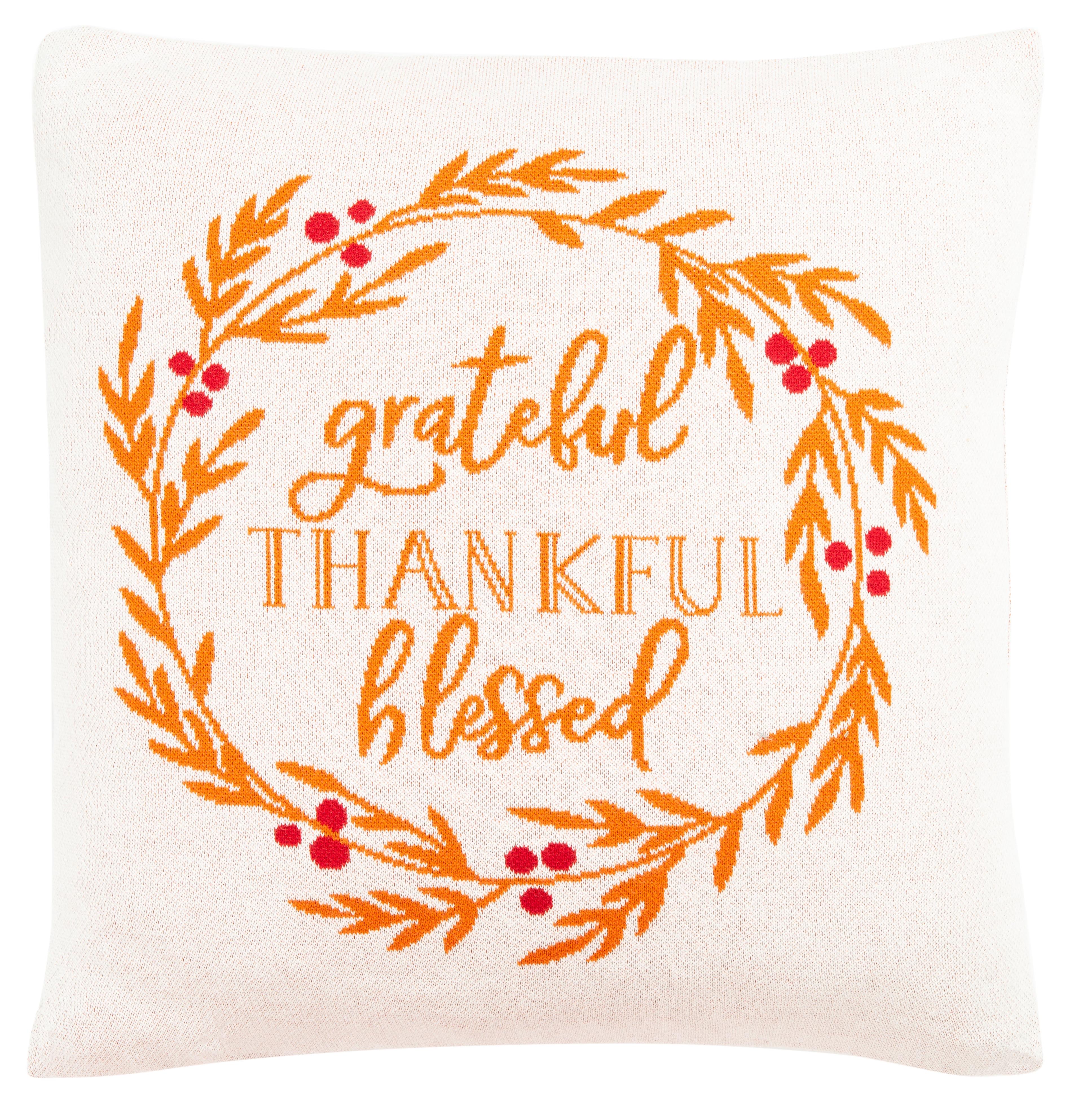 Grateful Blessed 19" Square Cotton Thanksgiving Pillow Set - Orange