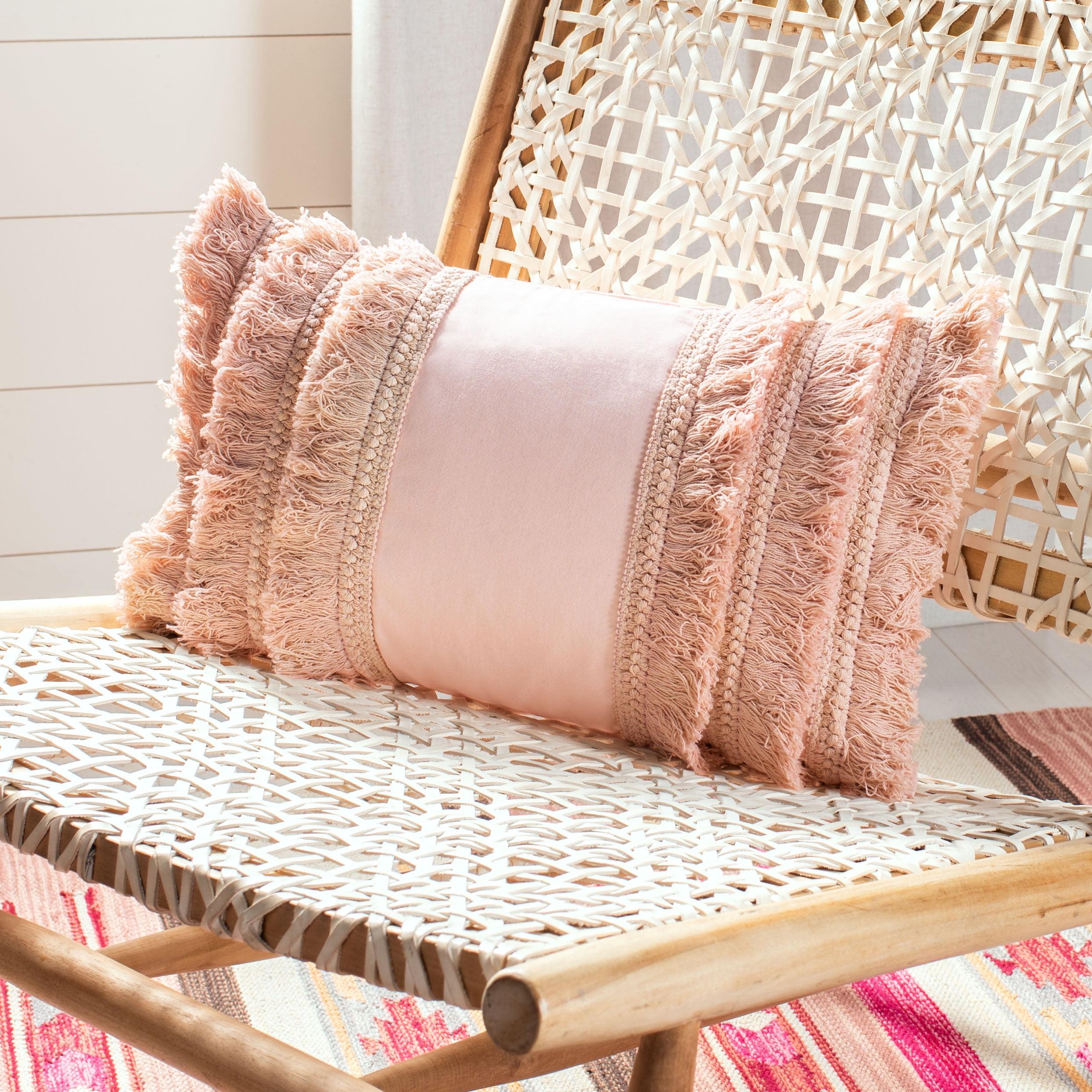 Blush Frayed Cotton Bohemian Accent Pillow