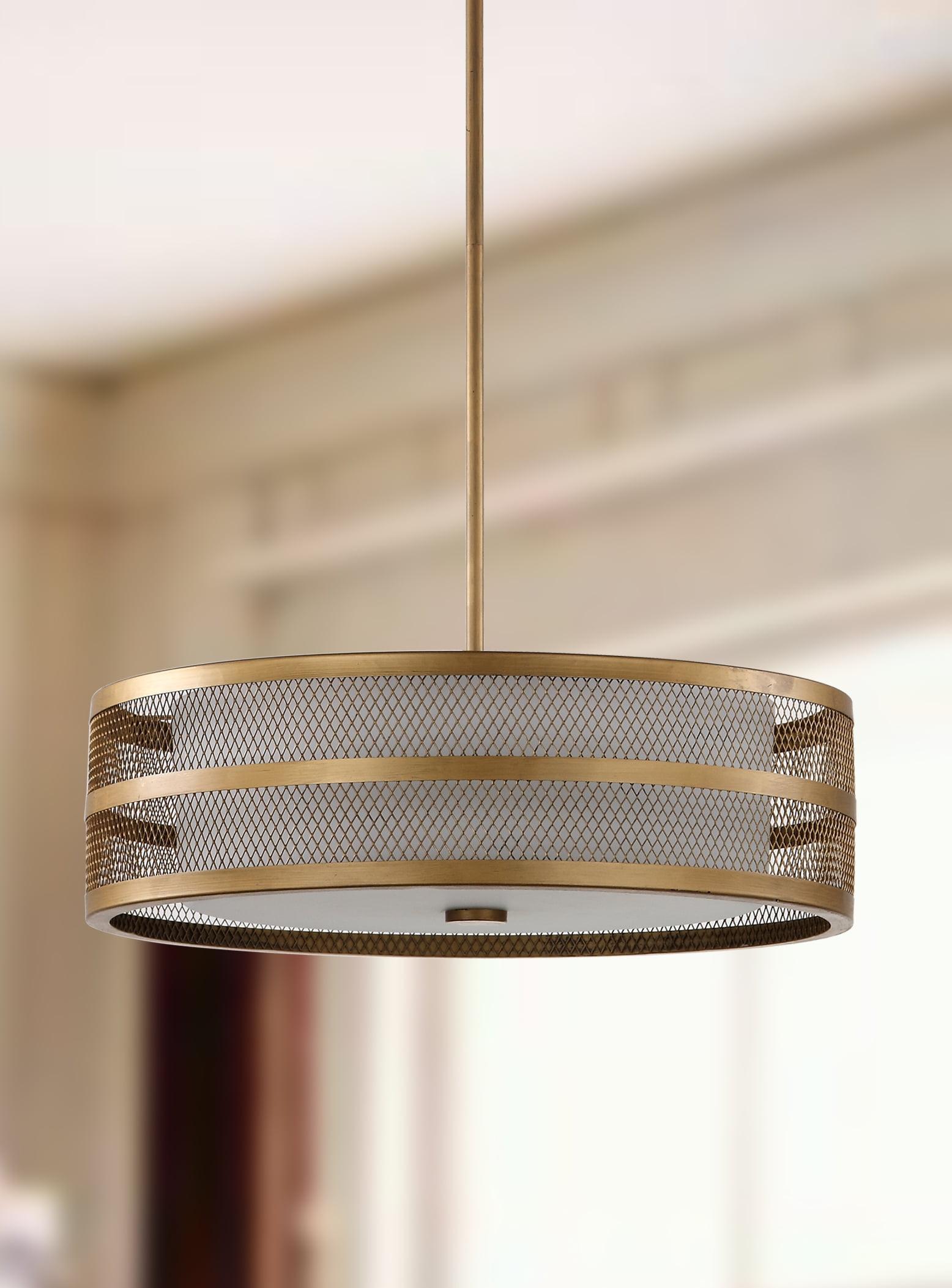 Contemporary Gold Mesh Drum Pendant with Fluorescent Bulb