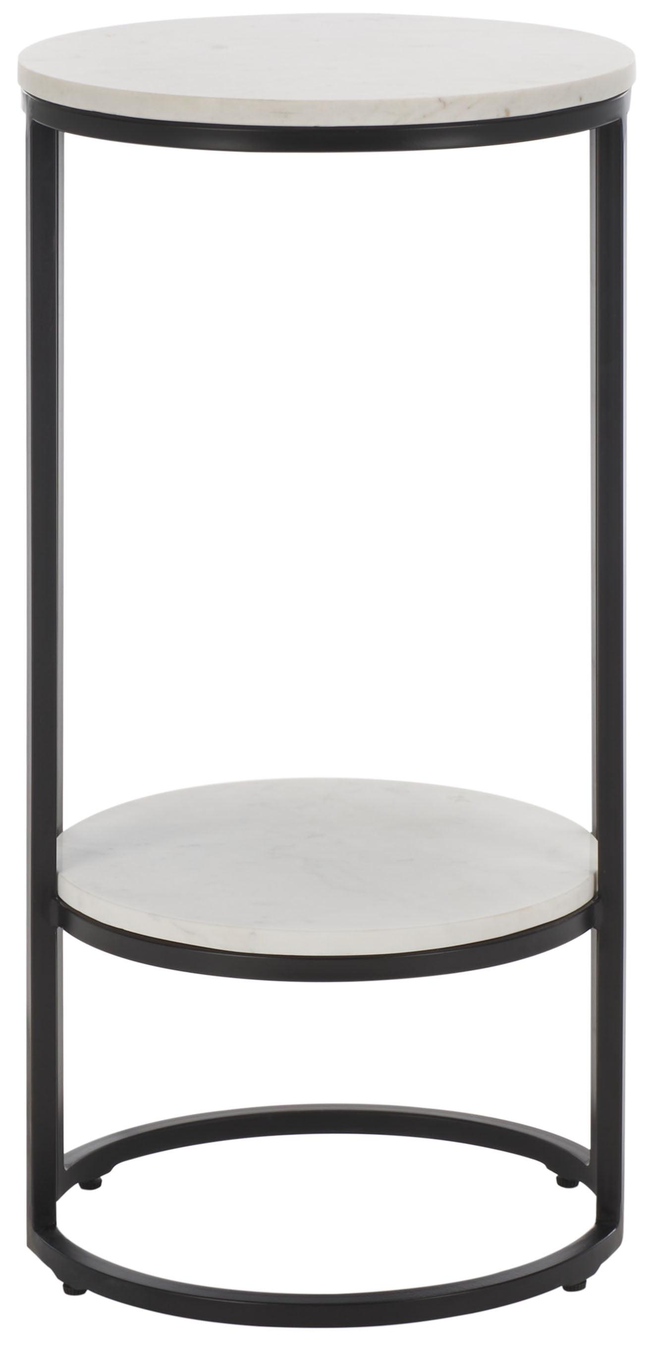 Gunther White Marble and Black Metal Round Accent Table