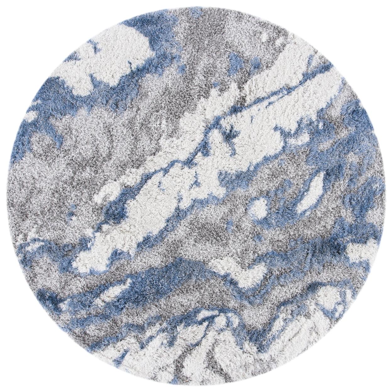 Luxe Horizon 59" Round Grey Abstract Shag Area Rug