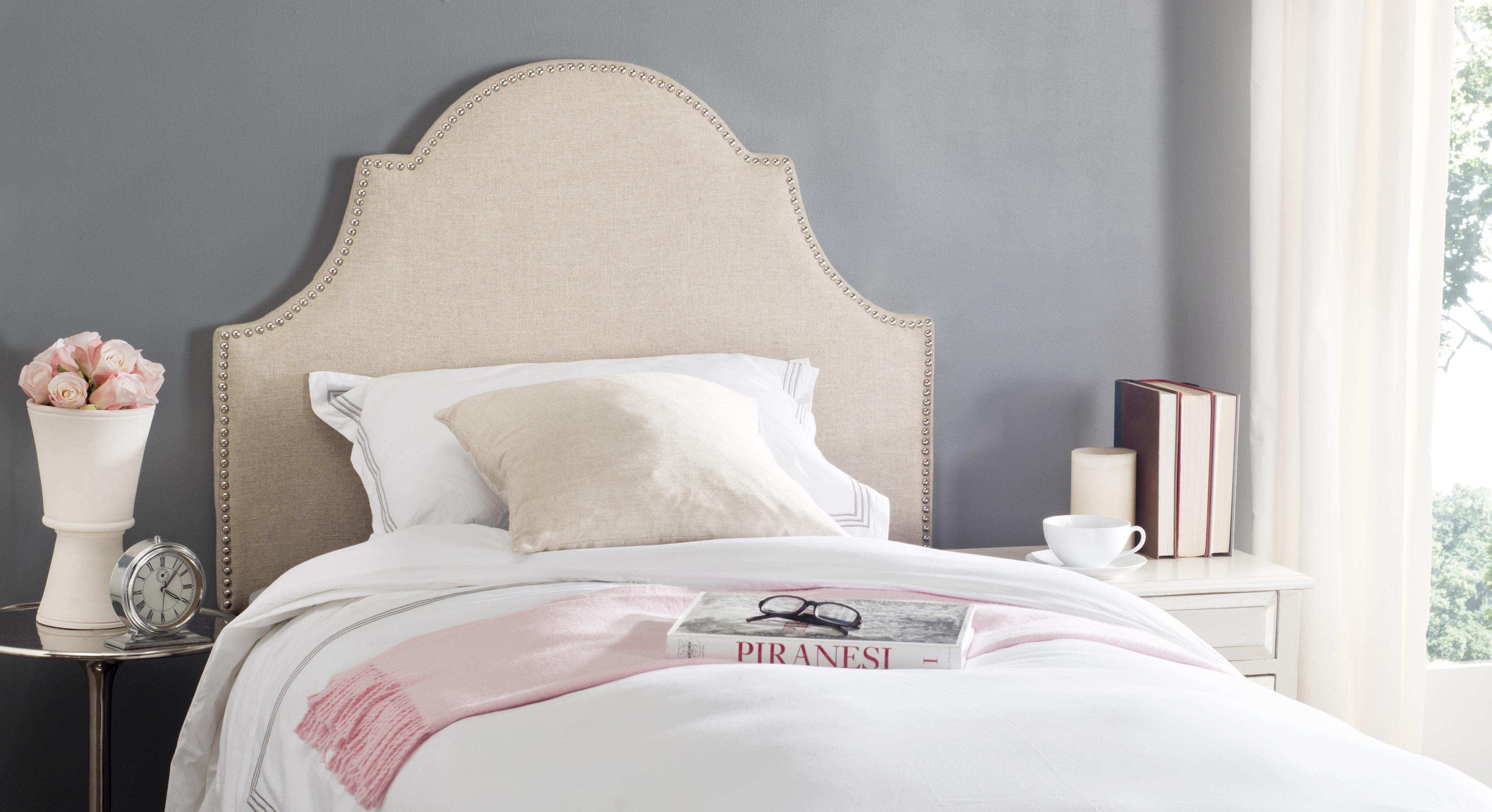 SAFAVIEH Hallmar Classic Elegant Upholstered Headboard, Twin, Hemp/Silver Nails