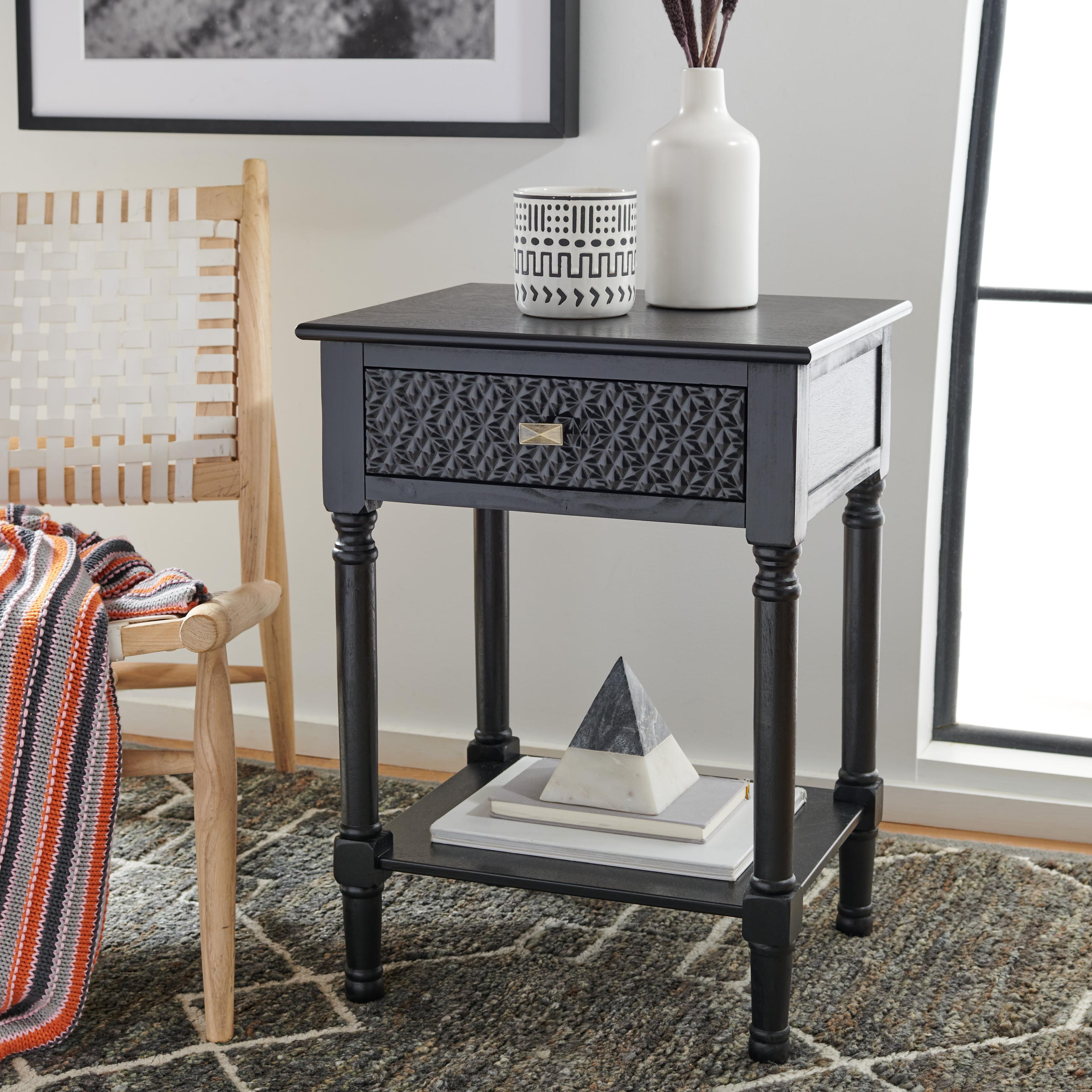 Halton Black Wood 22" Rectangular Accent Table with Storage