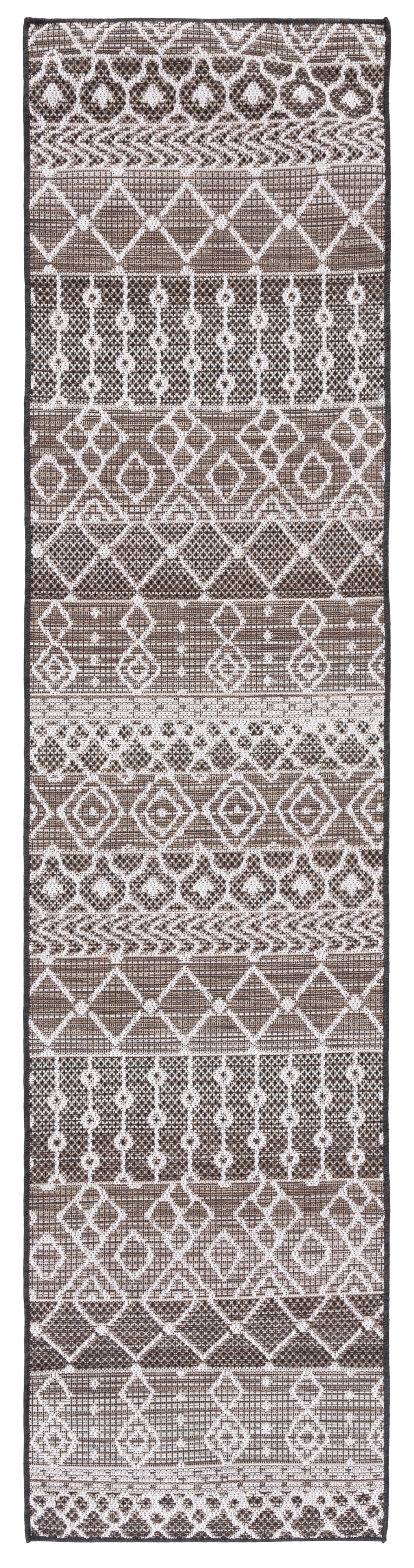 Havana Brown and Ivory Geometric Indoor/Outdoor Runner Rug