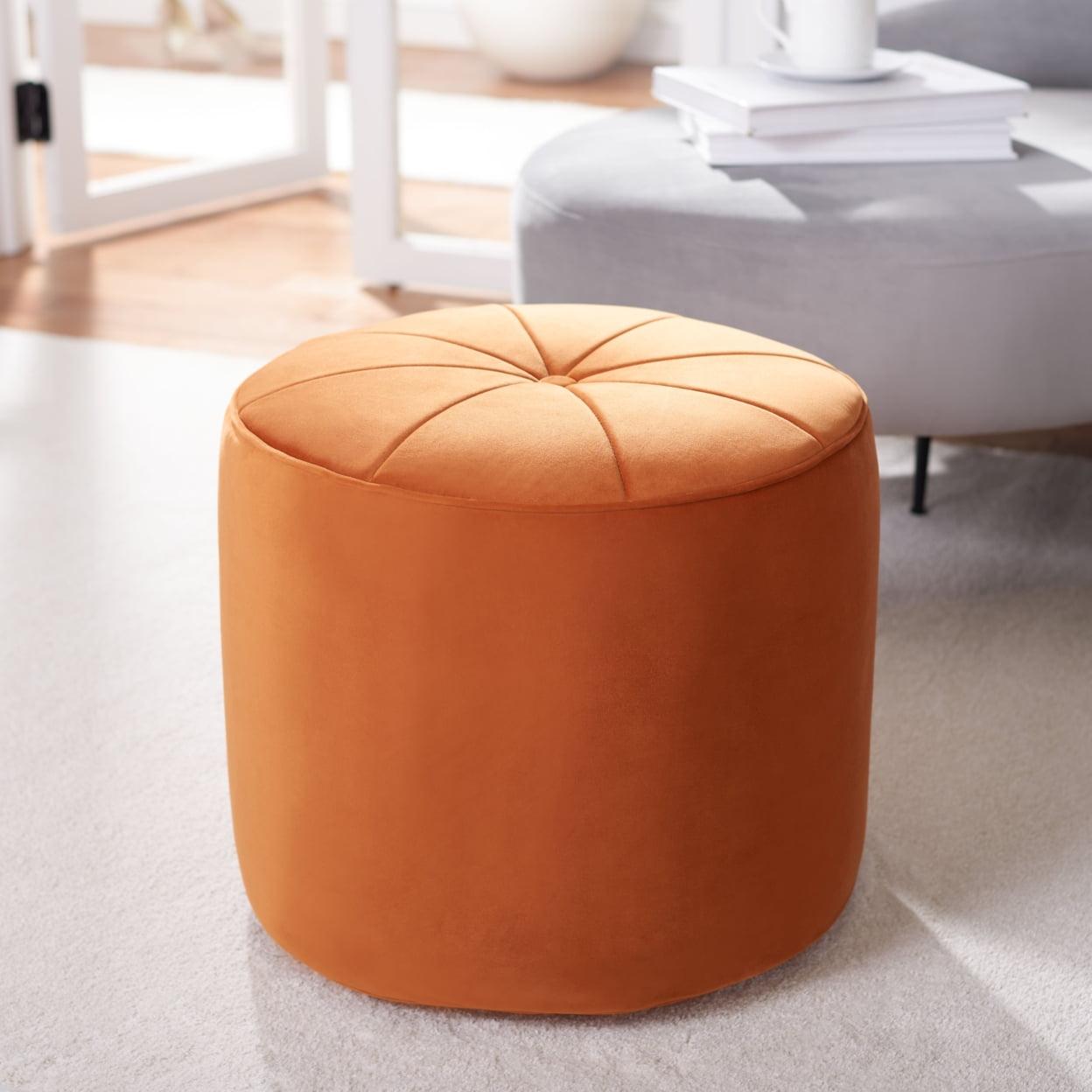 Warm Orange Velvet 21" Round Storage Ottoman