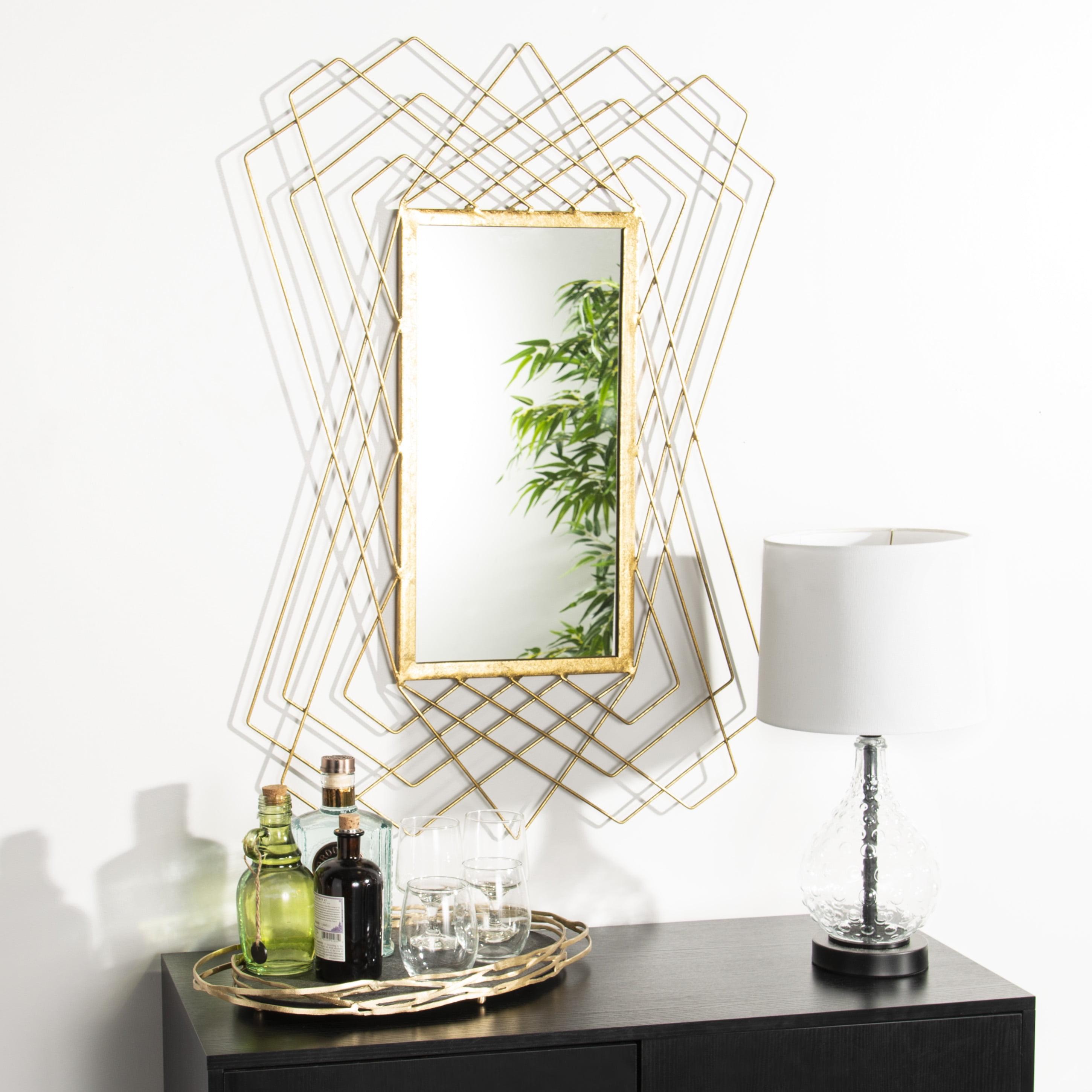 Contemporary Gold Foil Geometric Wood Rectangular Mirror 25"x36"