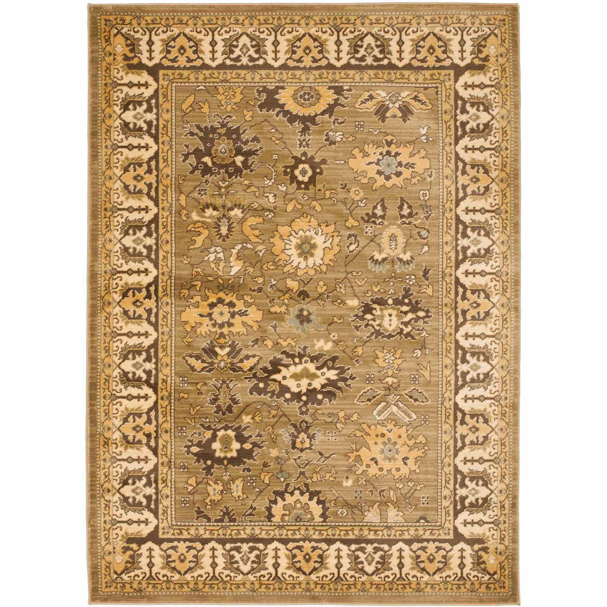 Elysian Fields Green & Brown Traditional Low-Pile Area Rug, 4' x 5'7"