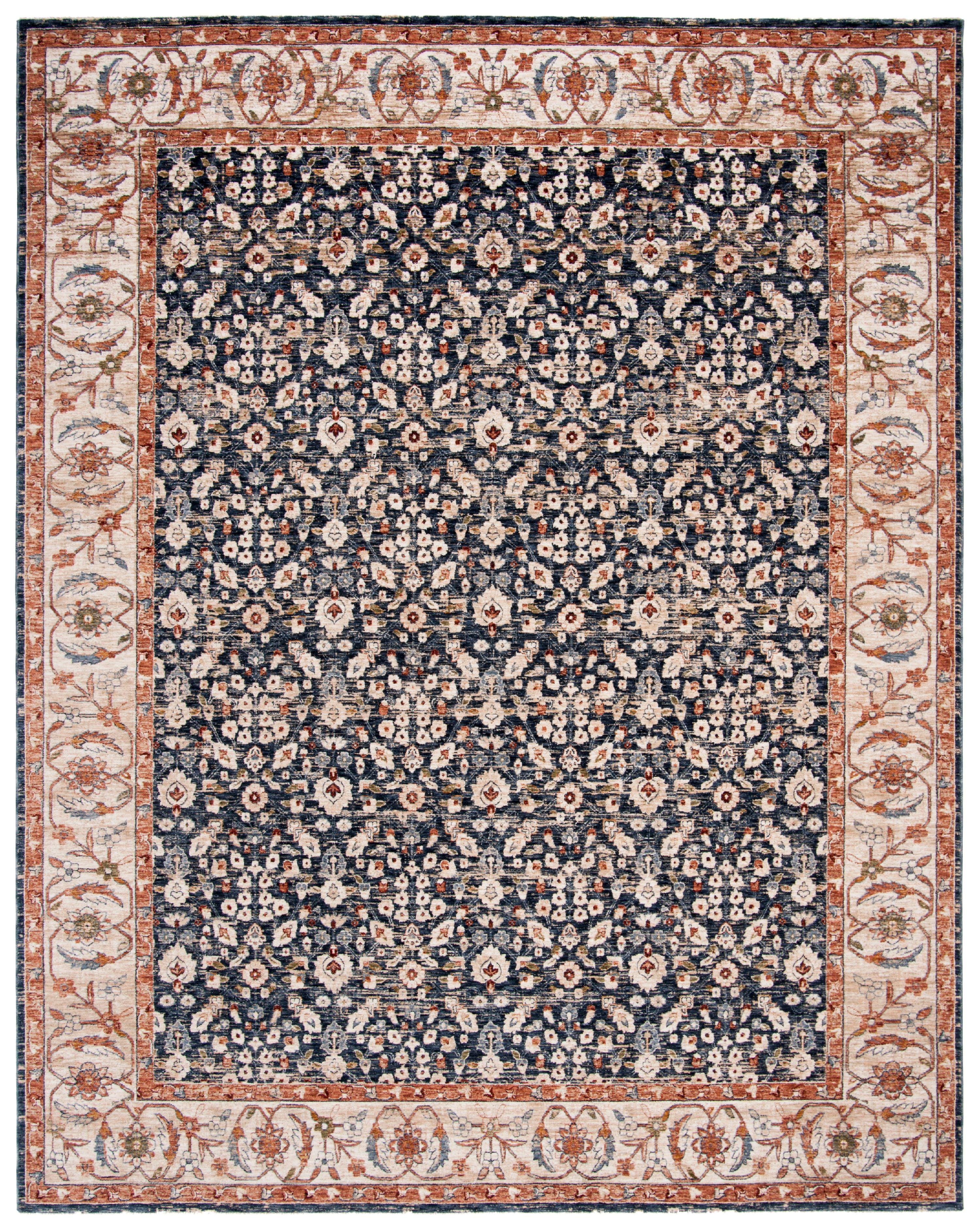 Navy and Beige Traditional Synthetic Area Rug, 8' x 10'