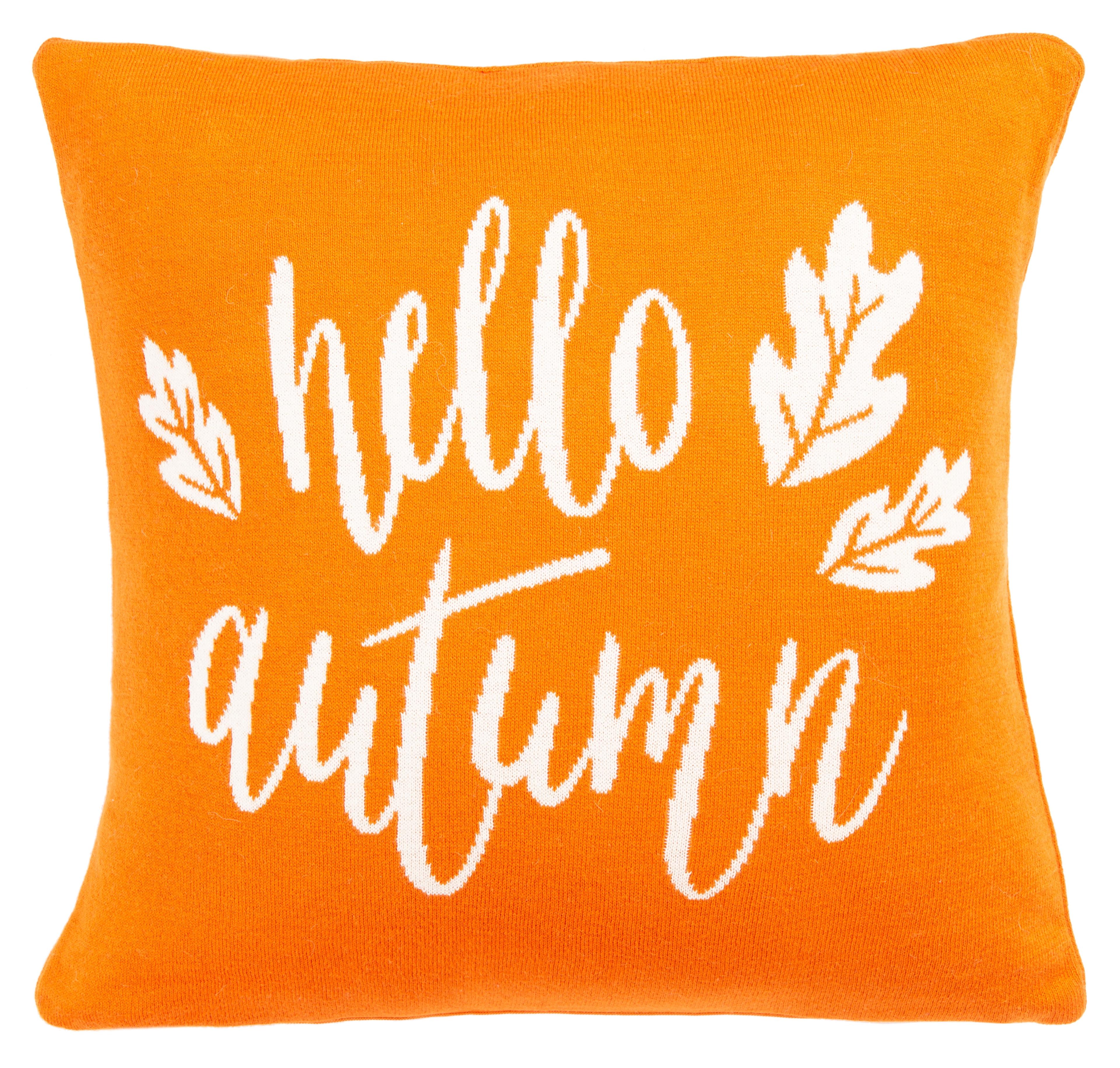 Hello Autumn Orange Cotton Square Pillow