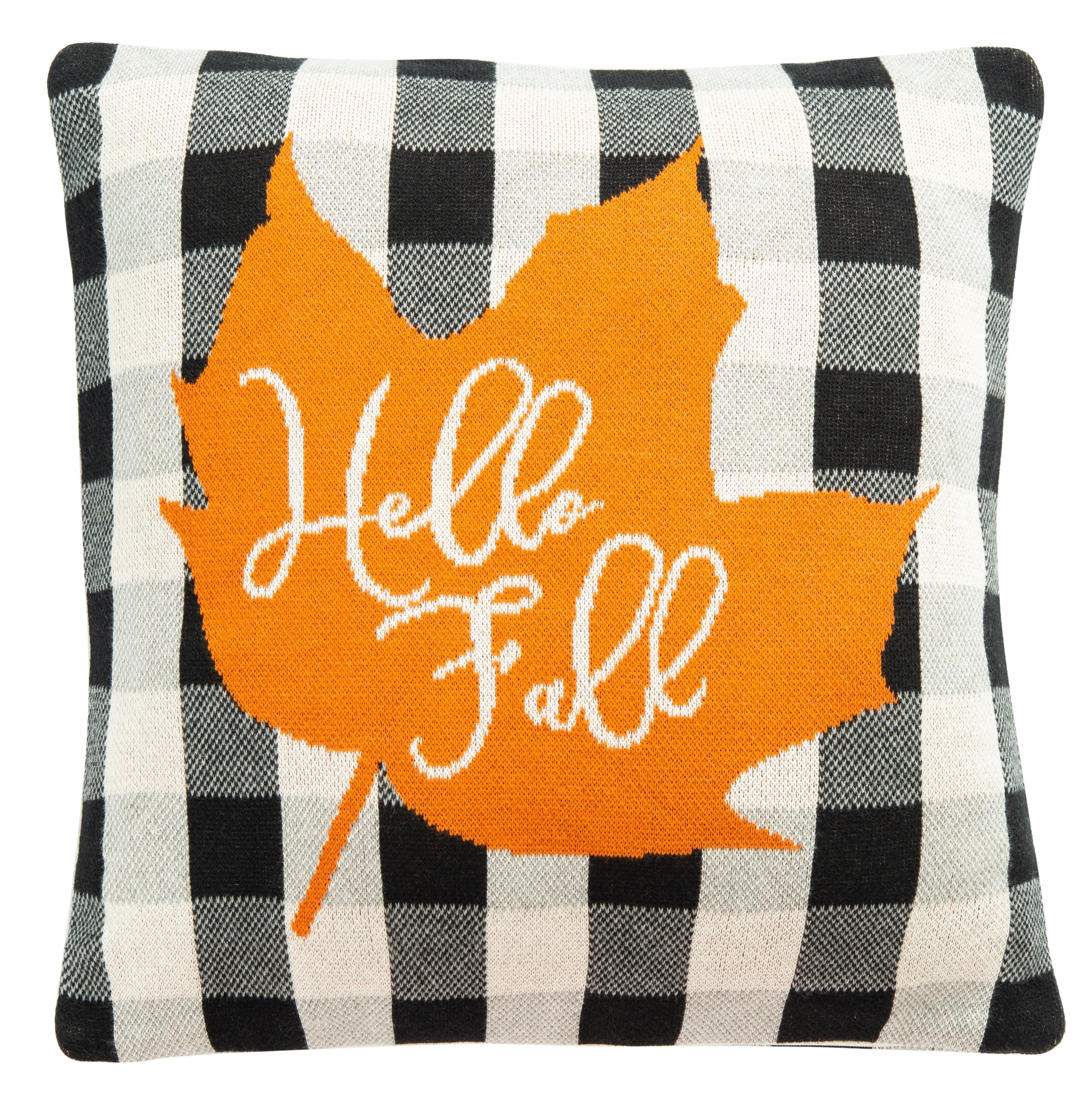 Hello Fall Gingham Cotton Square Throw Pillow