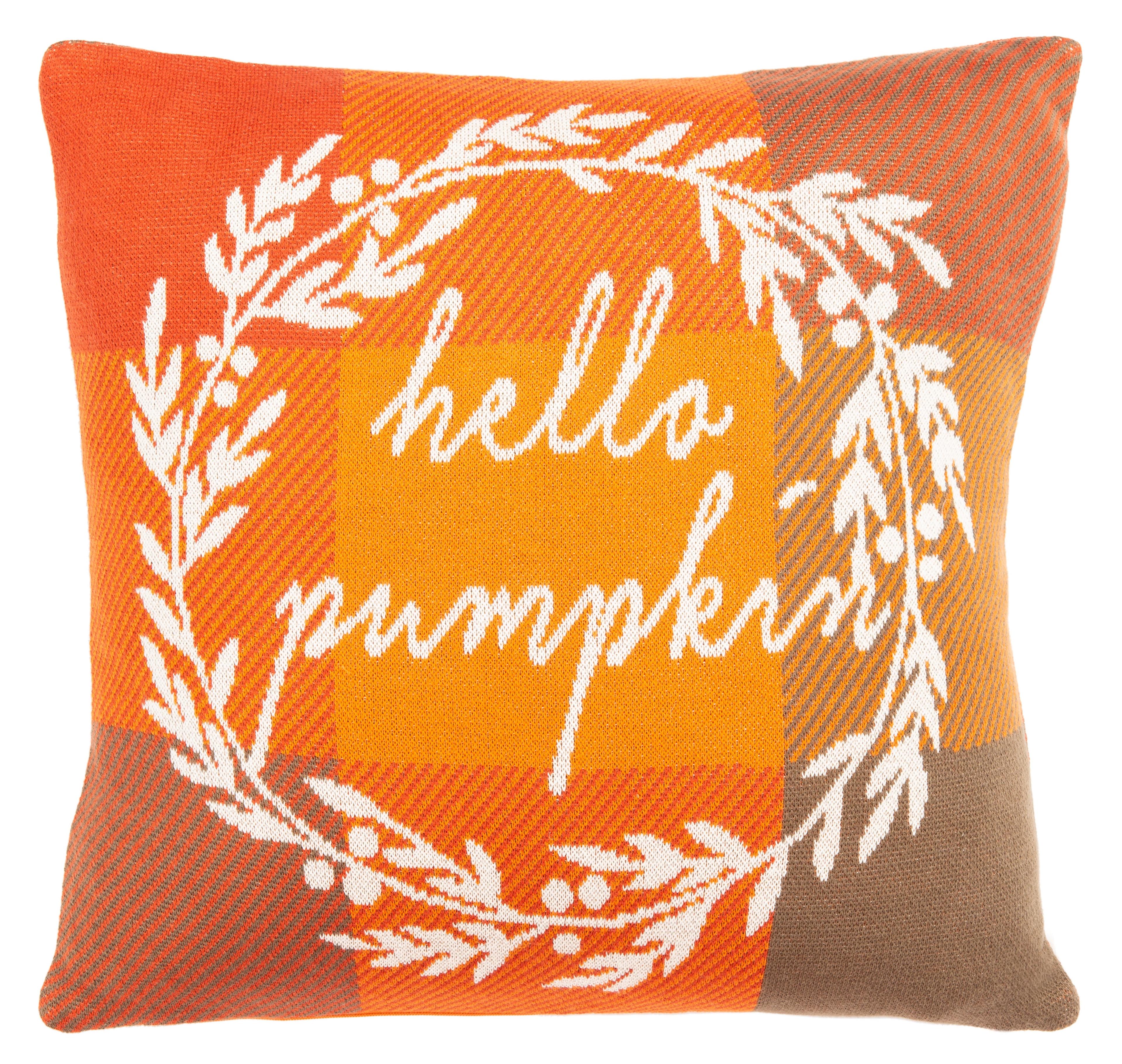 Hello Pumpkin Orange Cotton Thanksgiving Pillow 19" x 19"