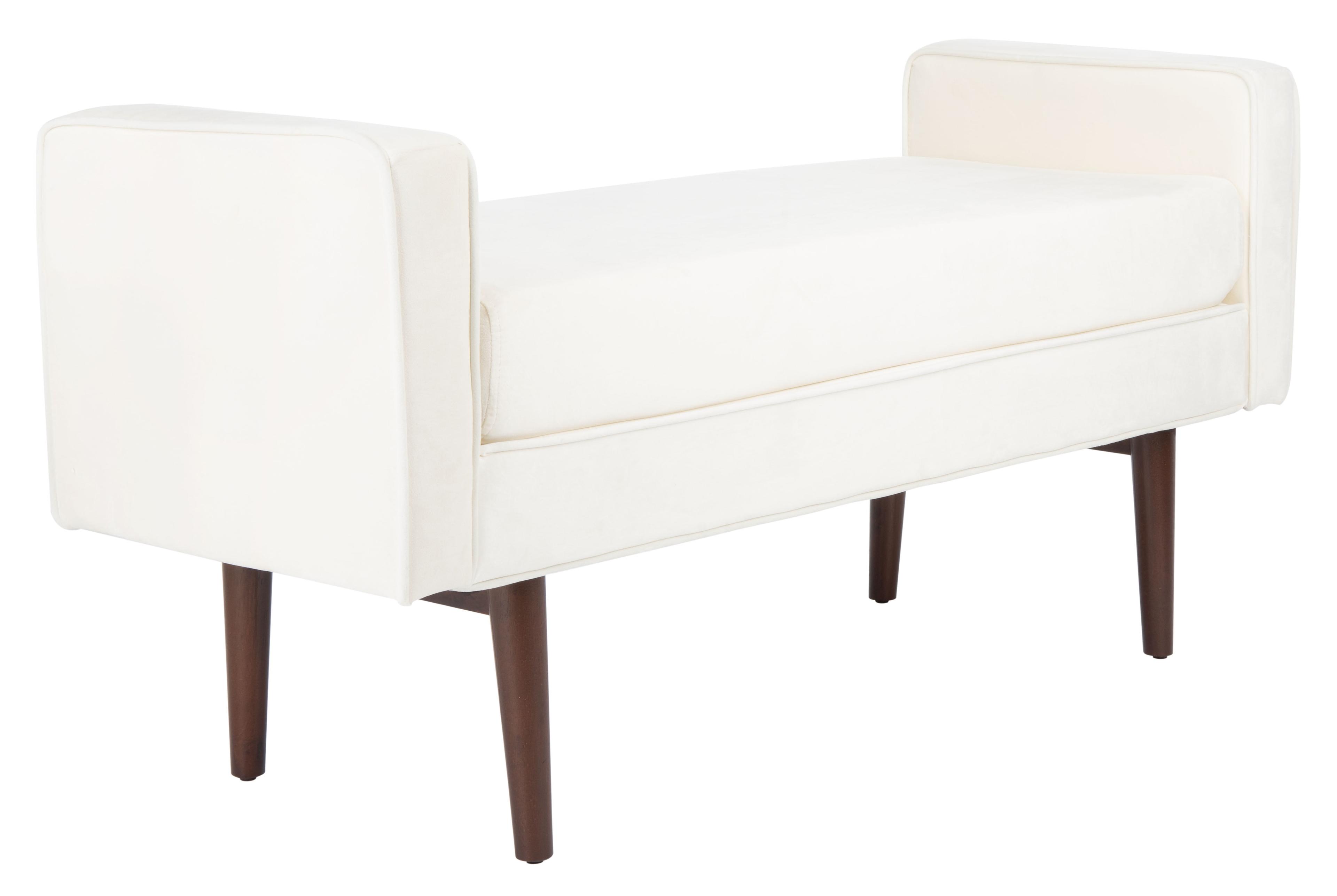 Henri Mid-Century Cream Velvet and Walnut Cushioned Bench