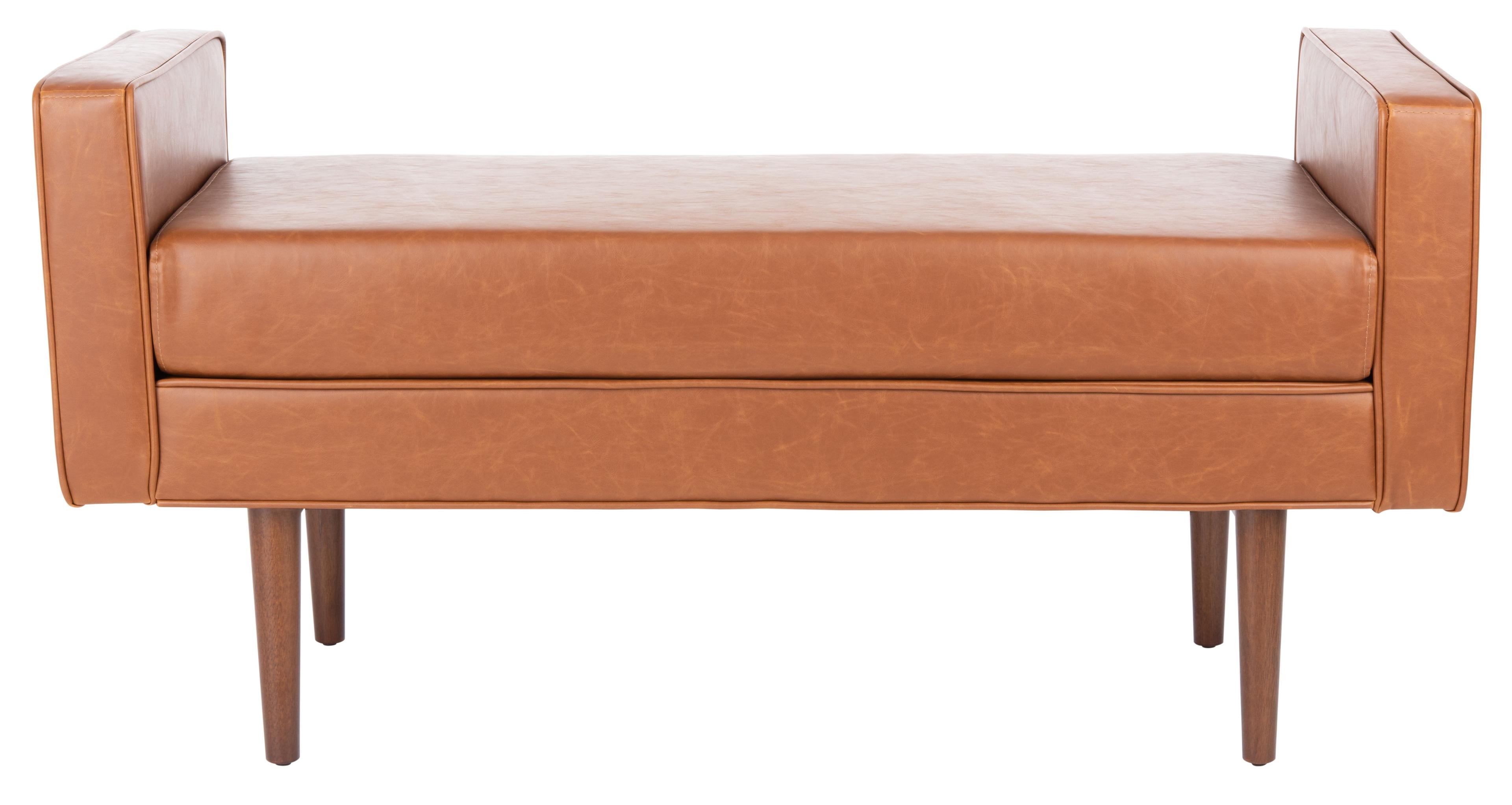 Henri Mid-Century Light Brown PU Leather Bench with Walnut Legs