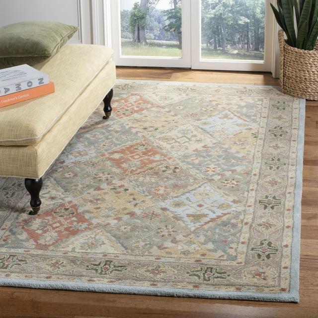 SAFAVIEH Heritage Abbey Traditional Wool Area Rug, Light Blue/Light Brown, 9'6" x 13'6"