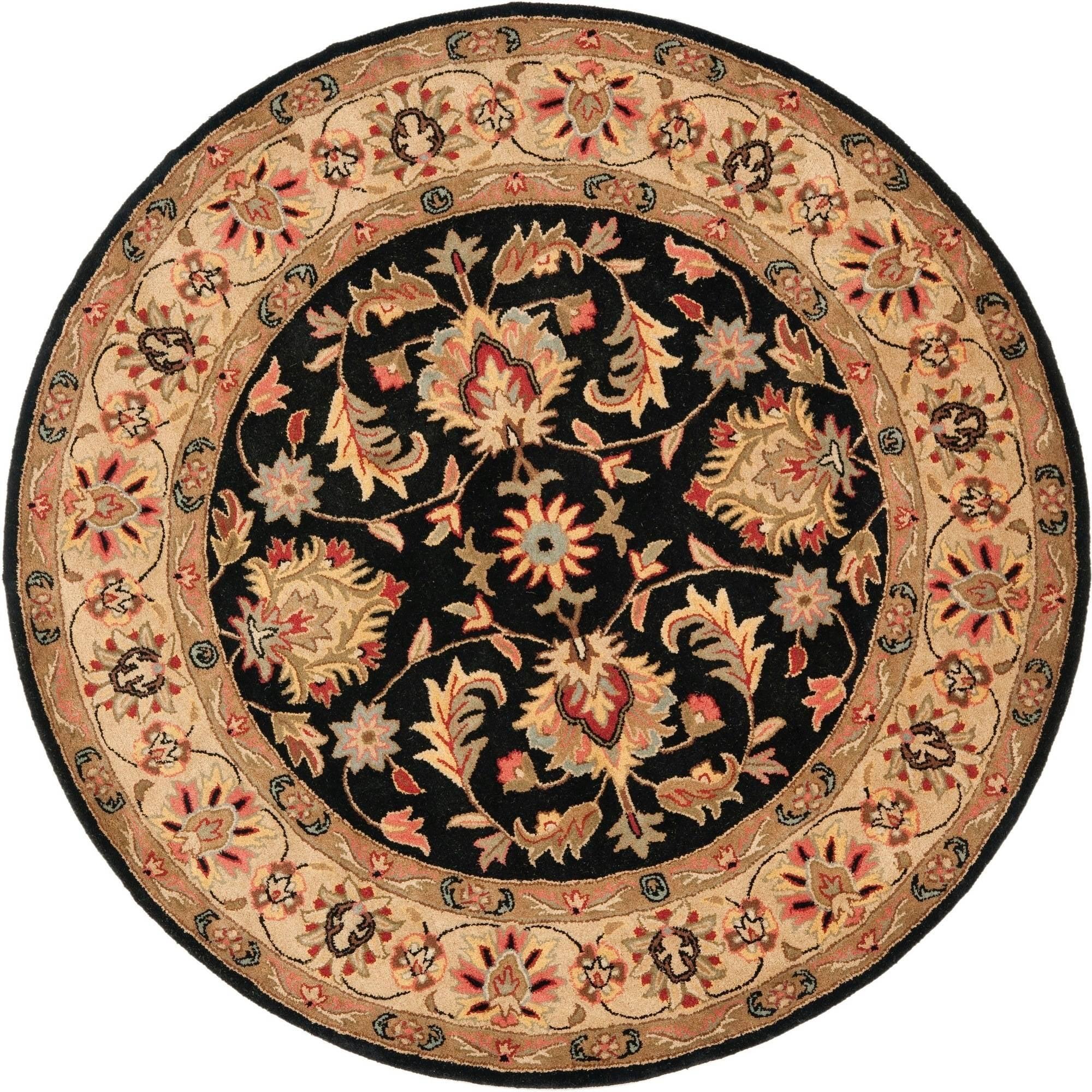 Elegant Heritage 42" Round Black Wool Hand-Tufted Rug