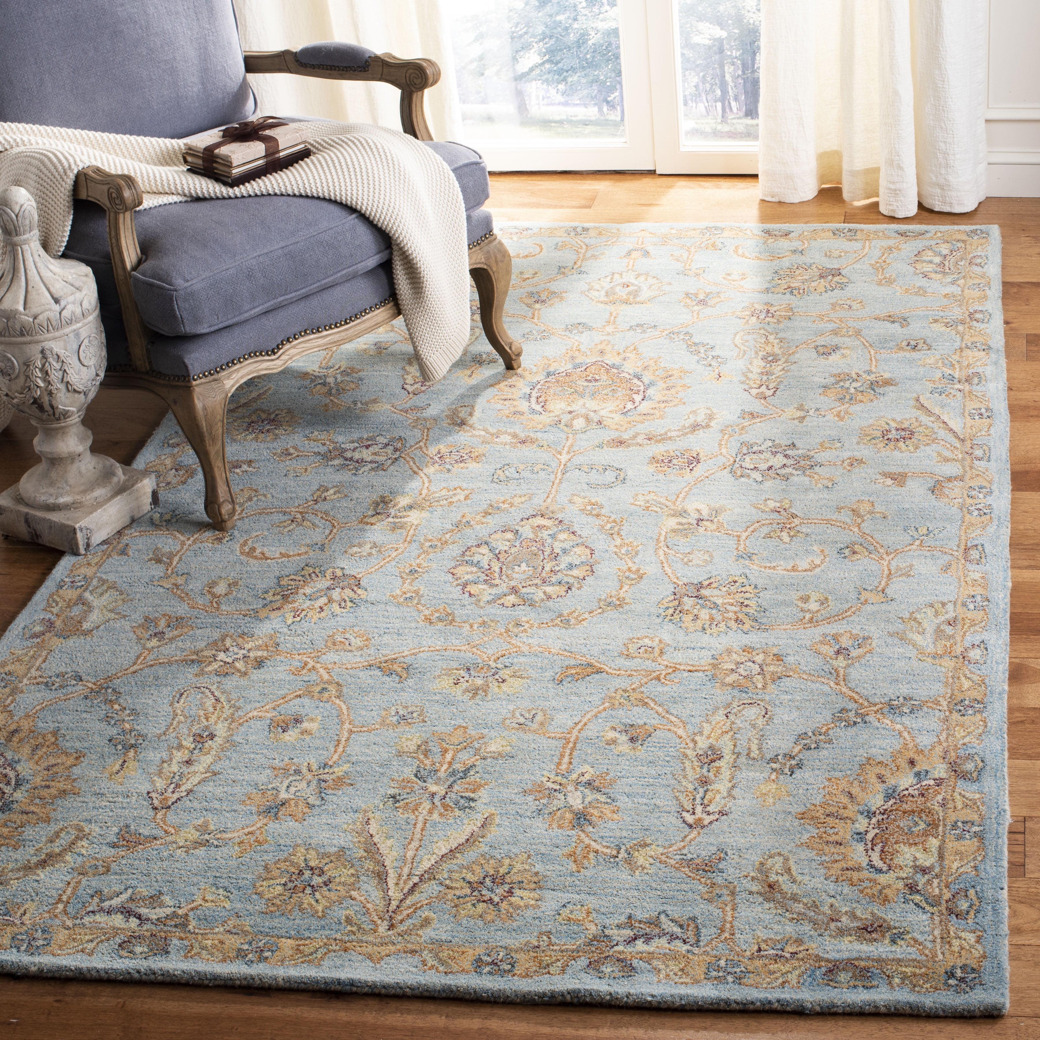 Light Blue Handmade Wool Tufted Square Area Rug