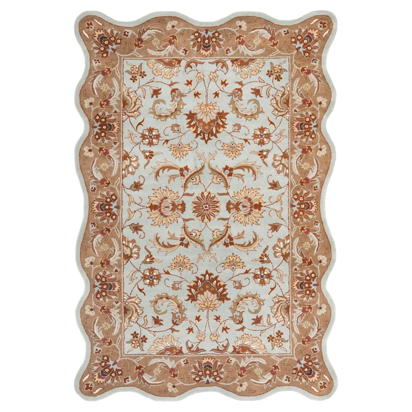 Heritage HG822 Hand Tufted Area Rug - Blue/Beige - 6'x9' Scalloped Edge - Safavieh.