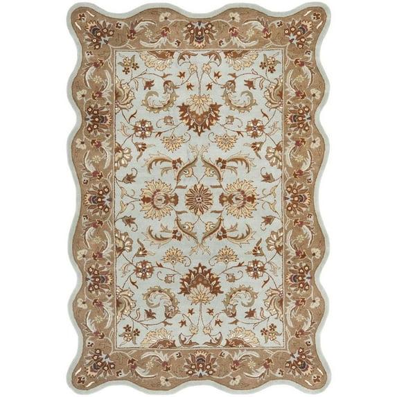 Heritage HG822 Hand Tufted Area Rug - Blue/Beige - 6'x9' Scalloped Edge - Safavieh.
