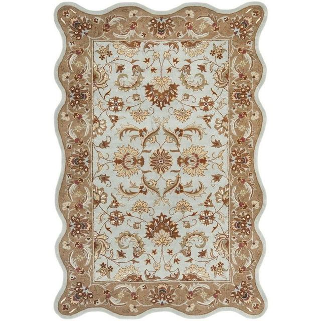 Heritage HG822 Hand Tufted Area Rug - Blue/Beige - 6'x9' Scalloped Edge - Safavieh.