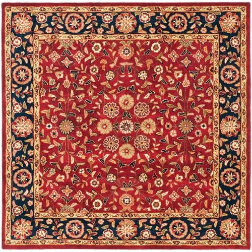 Heritage Square Hand-Tufted Pure Wool Cushion-Soft Rug - Red/Navy