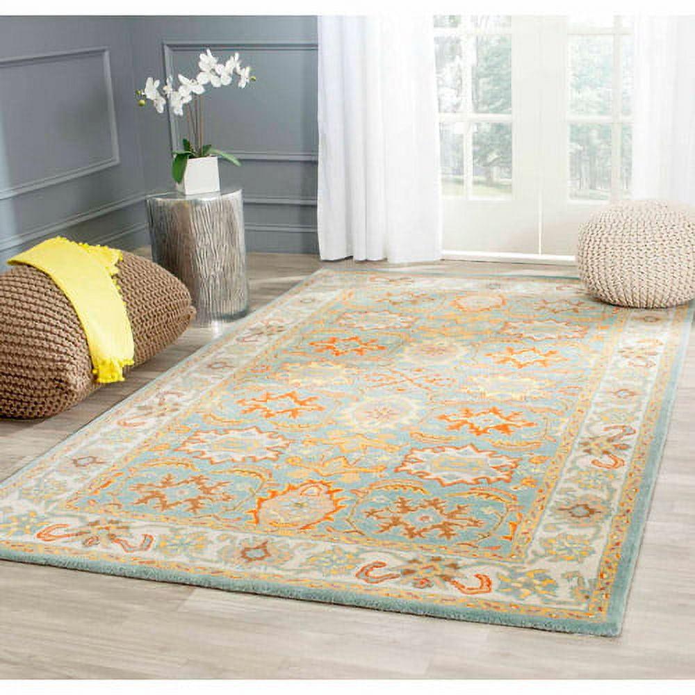 Elegant Heritage 8' Round Light Blue & Ivory Wool Area Rug