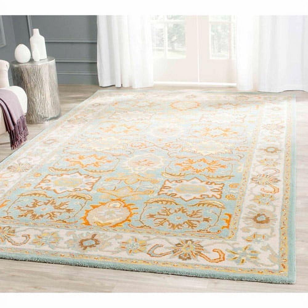 Elegant Heritage 8' Square Light Blue/Ivory Hand-Tufted Wool Rug