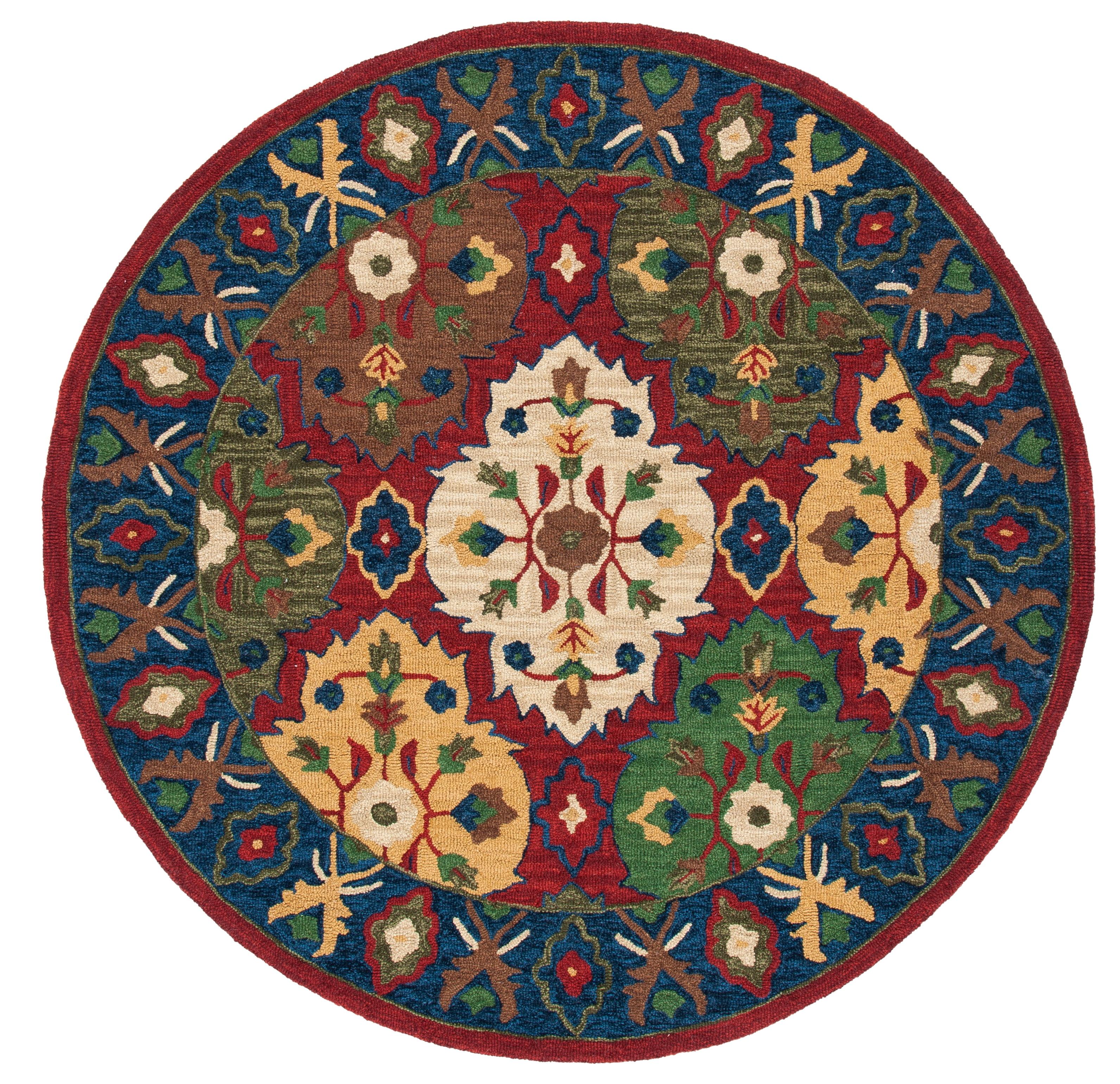 Heritage HG354 Hand Tufted Area Rug - Red/Blue - 6' Round - Safavieh.