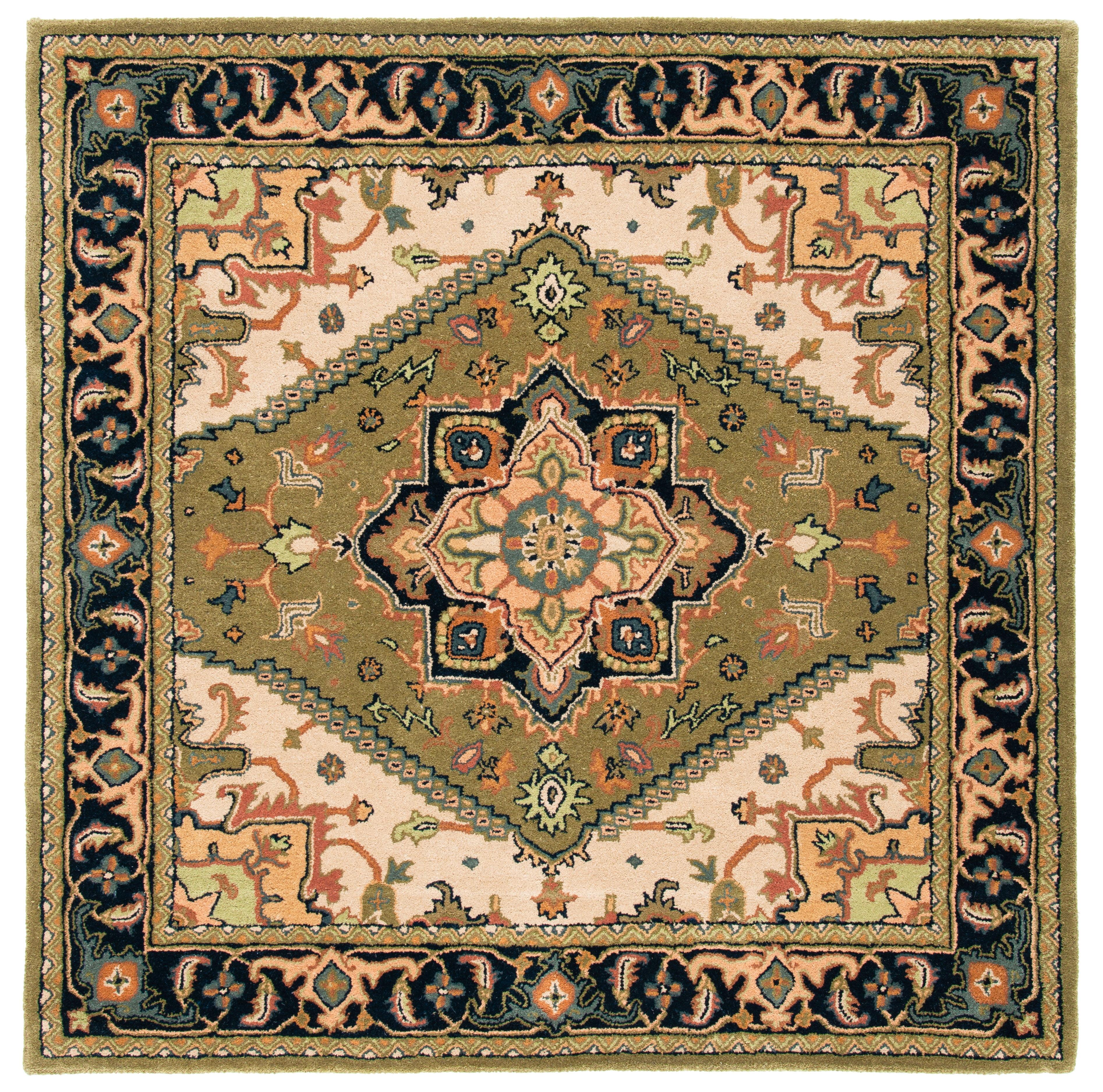SAFAVIEH Heritage York Oriental Wool Area Rug, Green/Light Brown, 4' x 4' Square