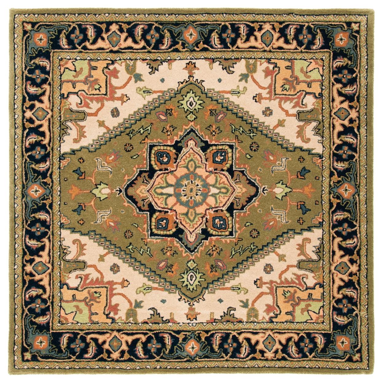 SAFAVIEH Heritage York Oriental Wool Area Rug, Green/Light Brown, 4' x 4' Square