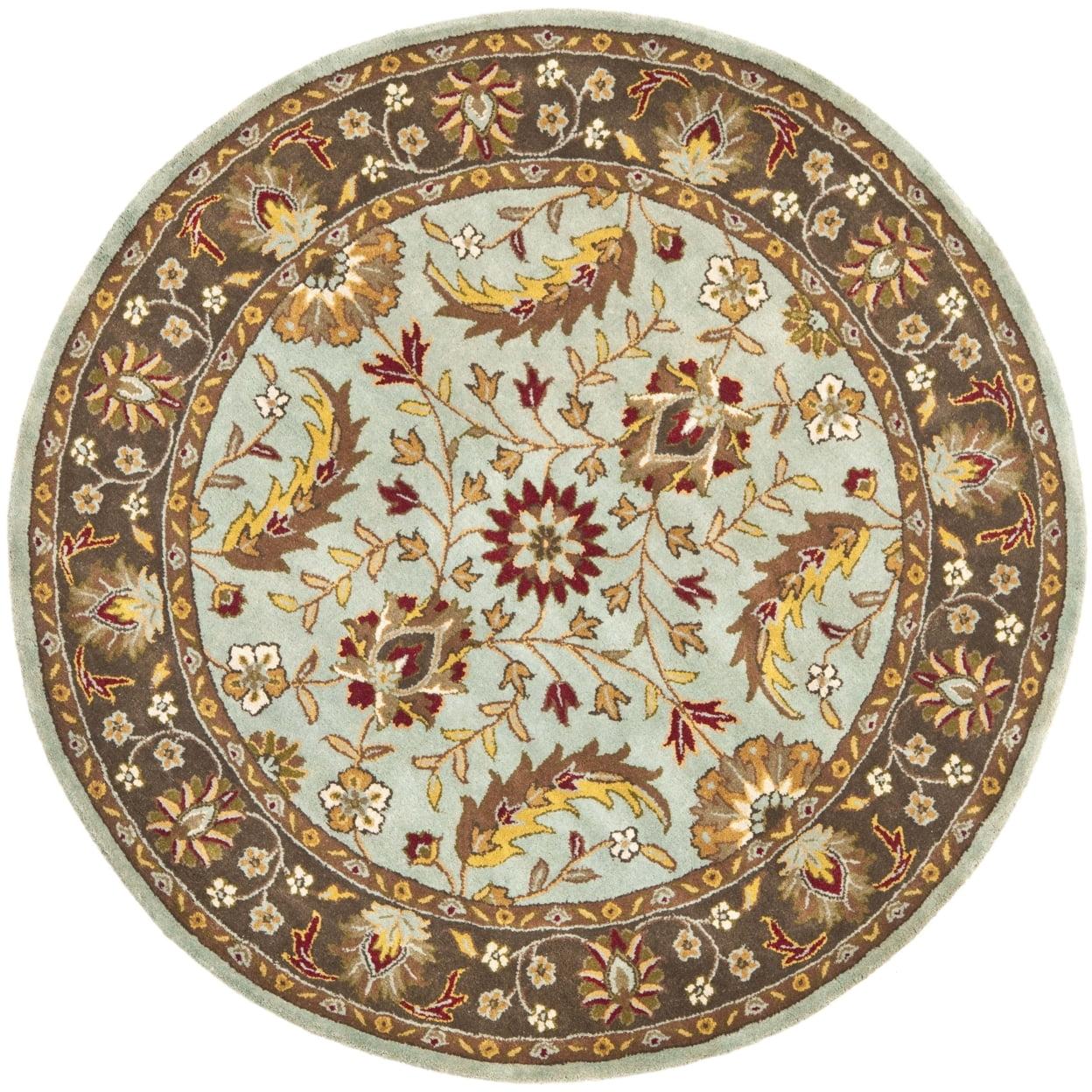 Luscious Blue and Brown Hand-Tufted Wool Round Rug, 6' Diameter