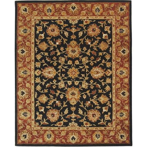 Elegant Heritage Hand-Tufted Black Wool Rectangular Rug 6' x 9'