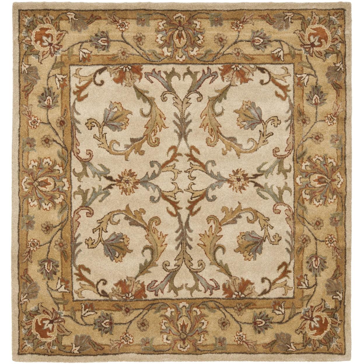 Elegance Squared Ivory Wool 6' Tufted Traditional Area Rug