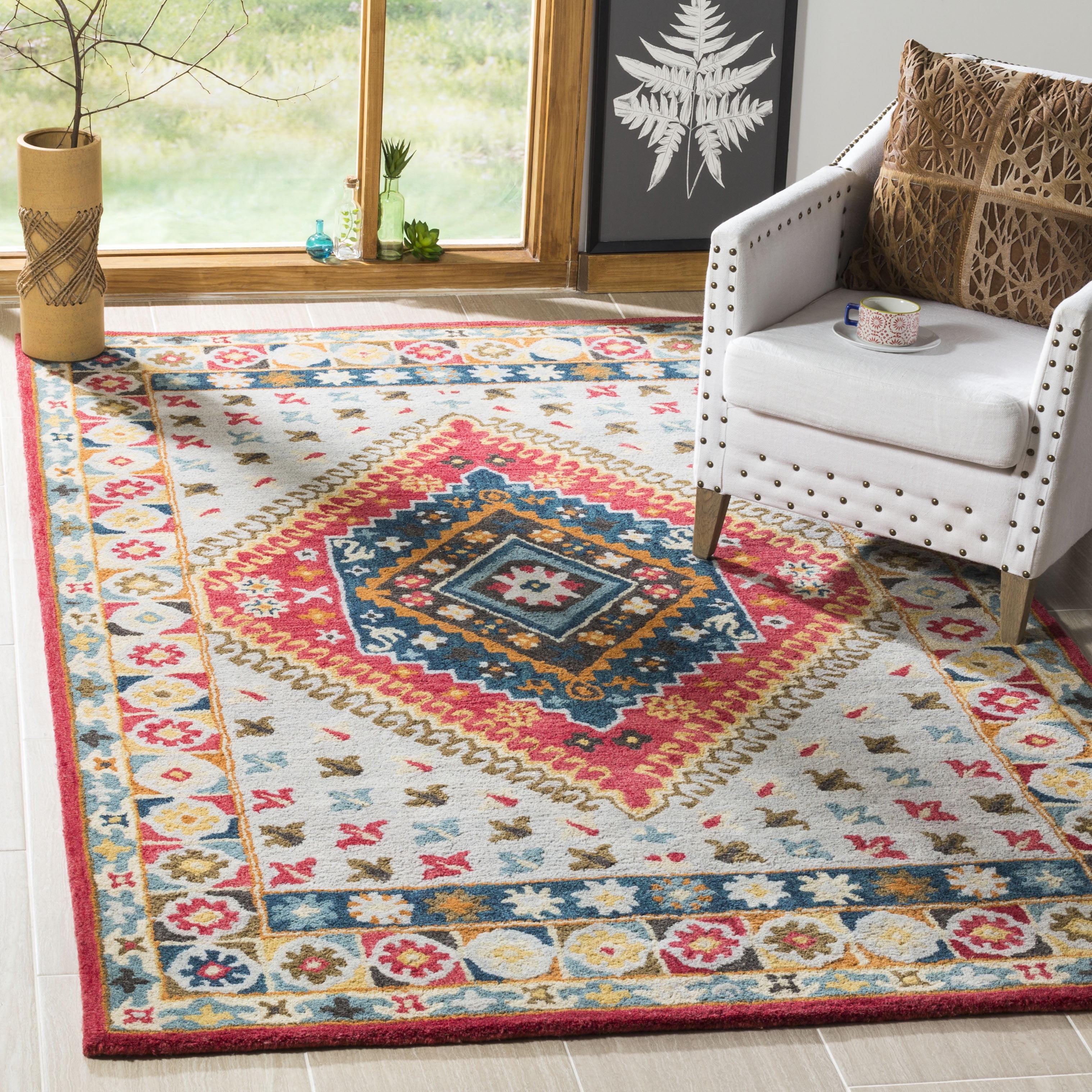 Heritage Rosheen Grey/Red Pure Wool 3' x 5' Traditional Area Rug