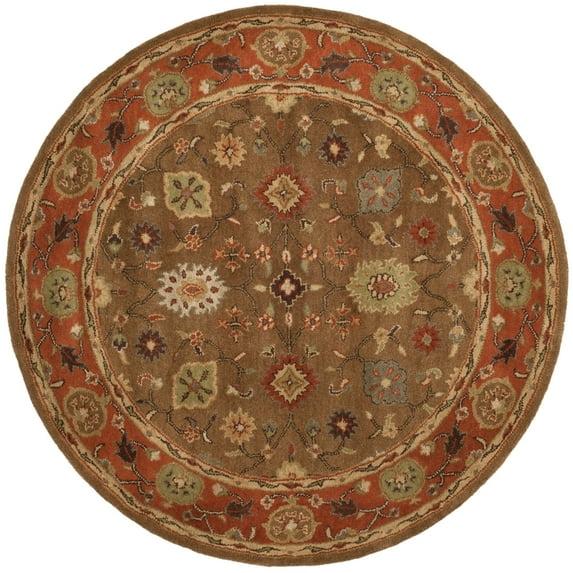 SAFAVIEH Heritage Rothesay Traditional Wool Area Rug, Moss/Rust, 6' x 6' Round