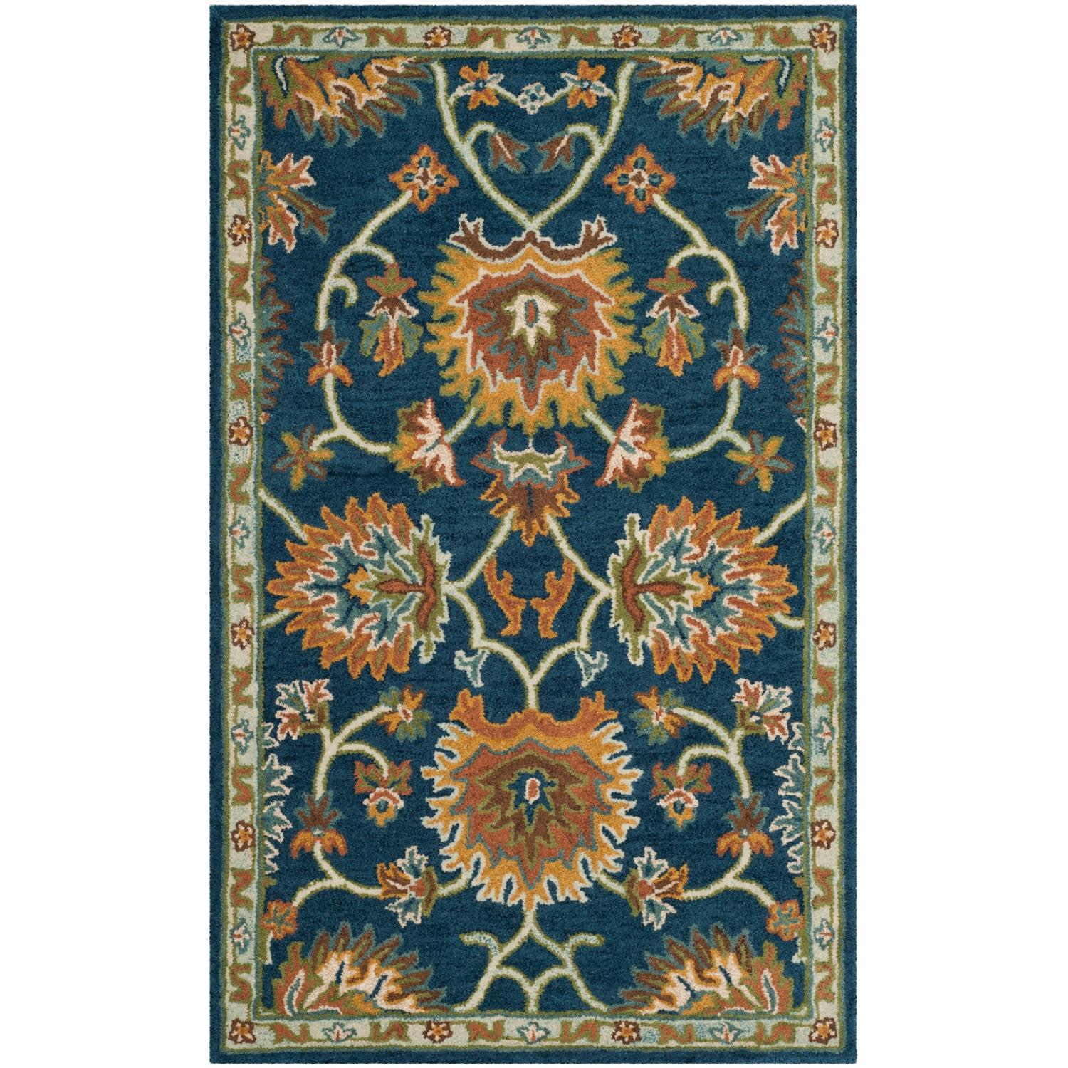 SAFAVIEH Heritage Sharla Floral Wool Area Rug, Navy, 3' x 5'