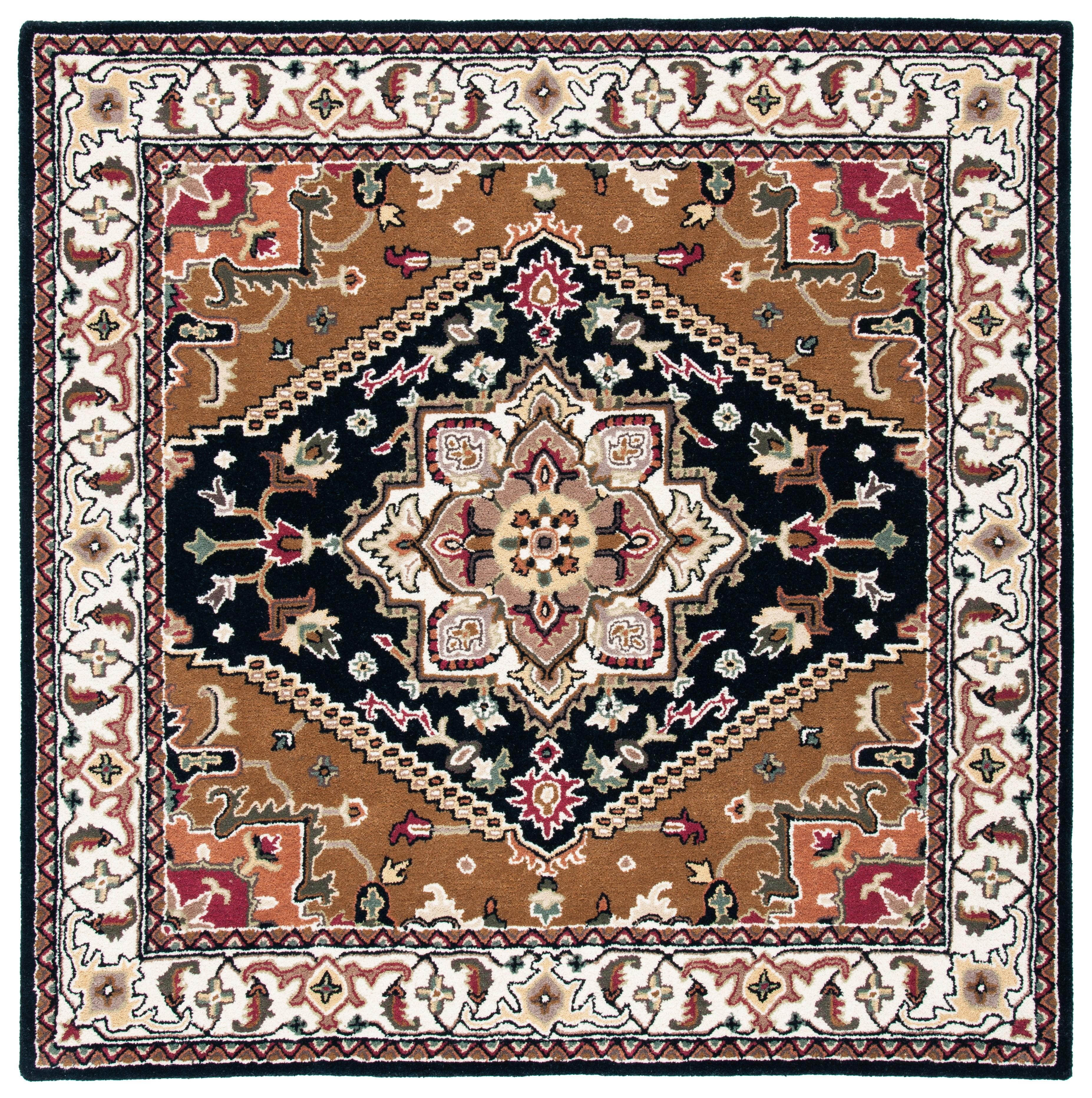 SAFAVIEH Heritage York Oriental Wool Area Rug, Navy/Brown, 4' x 4' Square