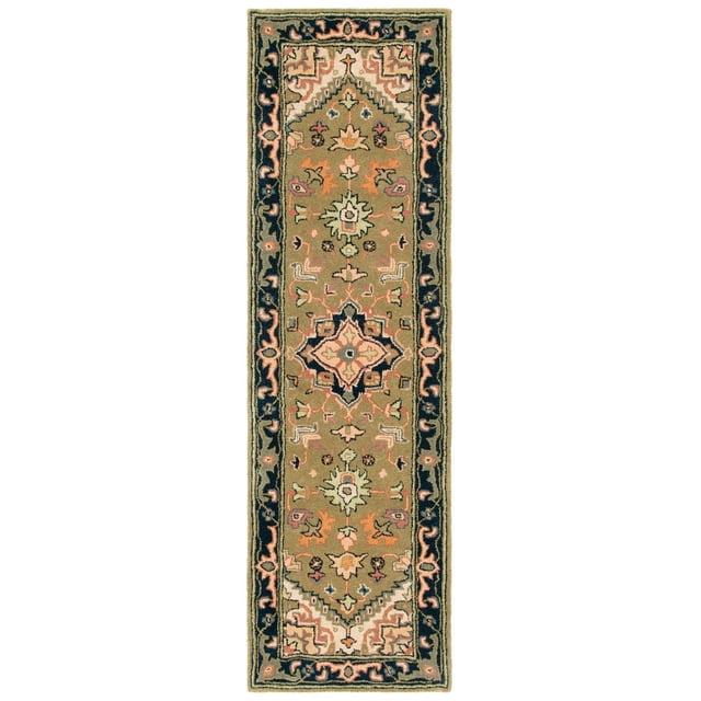 Heritage HG625 Handmade Runner Rug - 2'3"x6' - Green/Light Brown - Safavieh