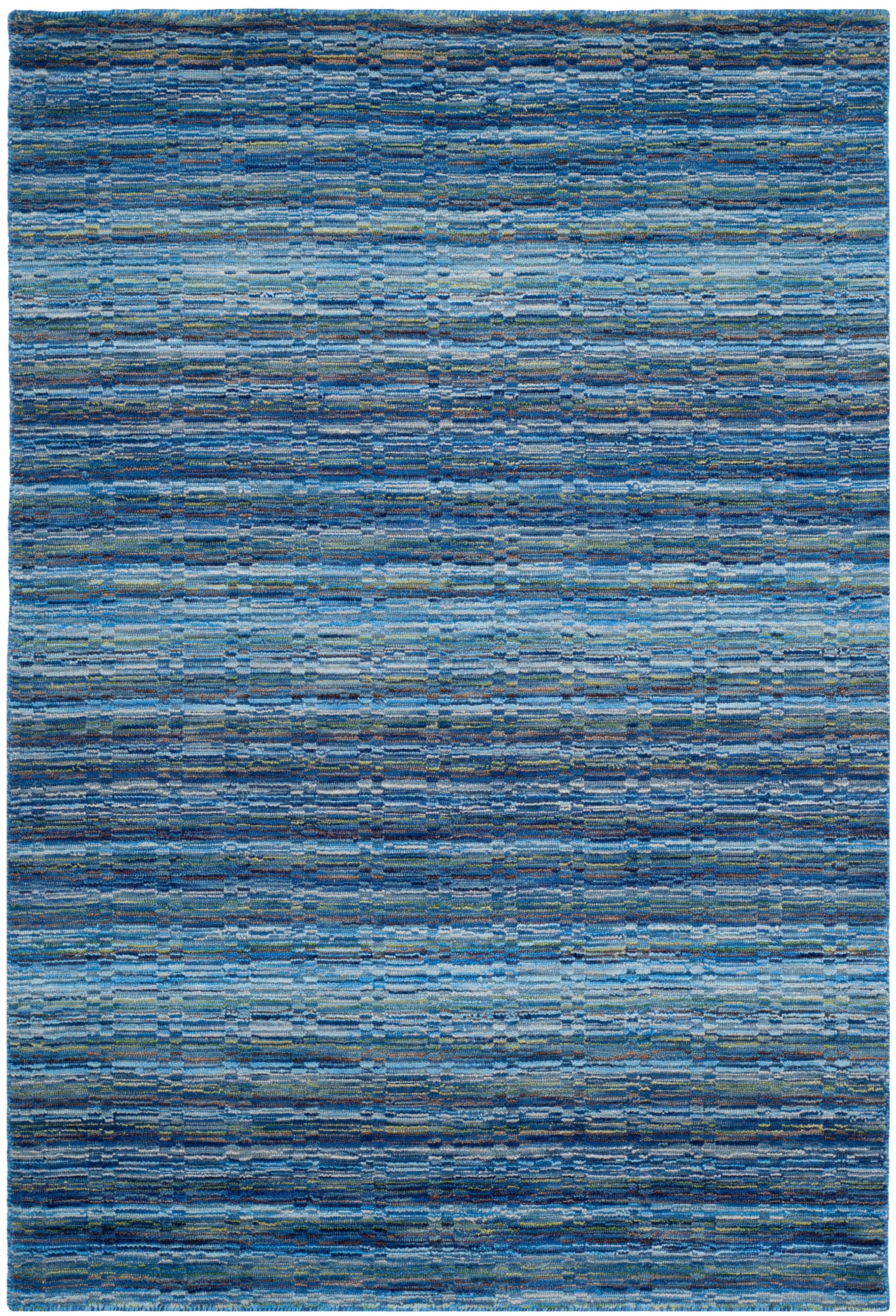 Hand-Knotted Blue Wool Round Striped Area Rug