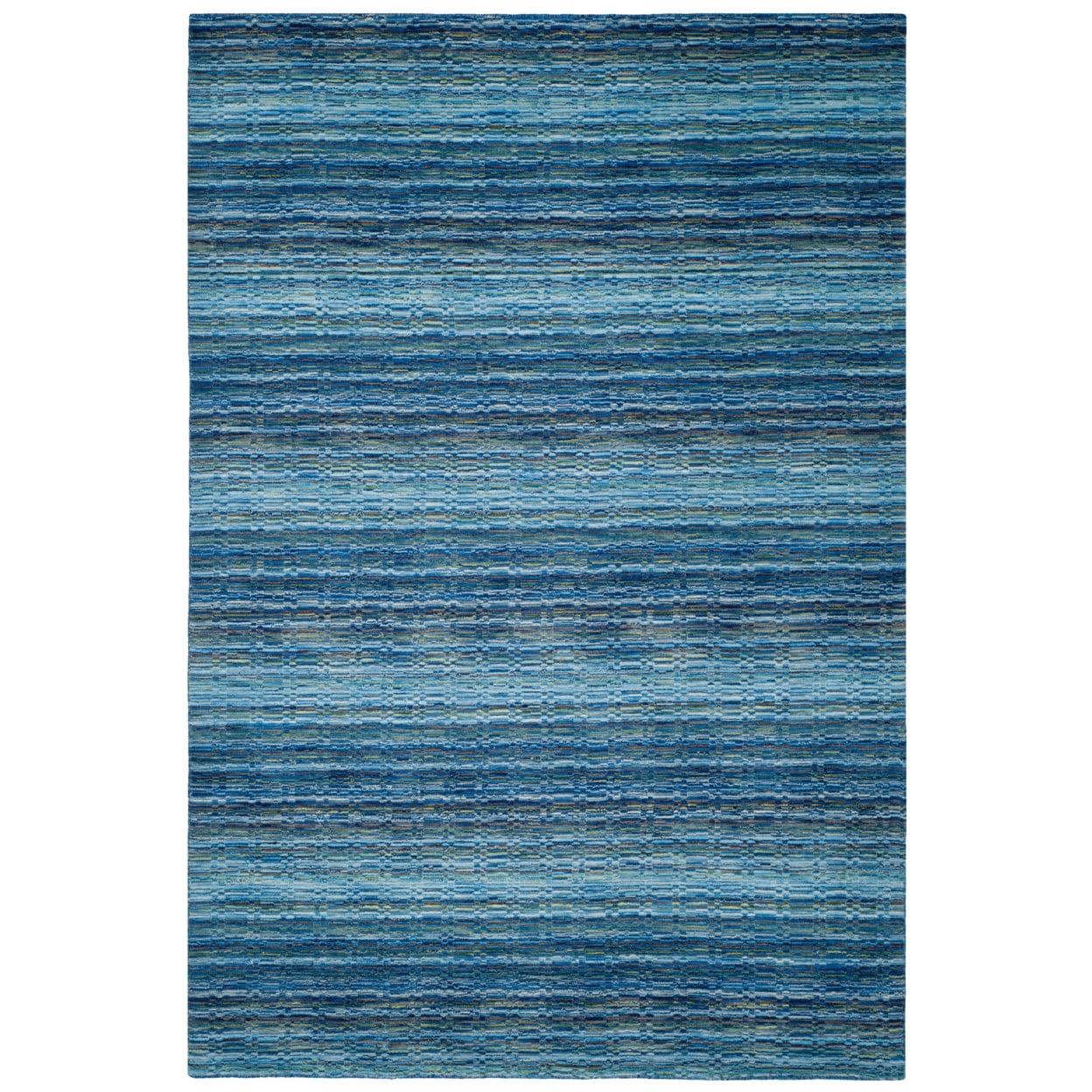 Hand-Knotted Artisan Blue Wool Rectangular Area Rug, 6' x 9'