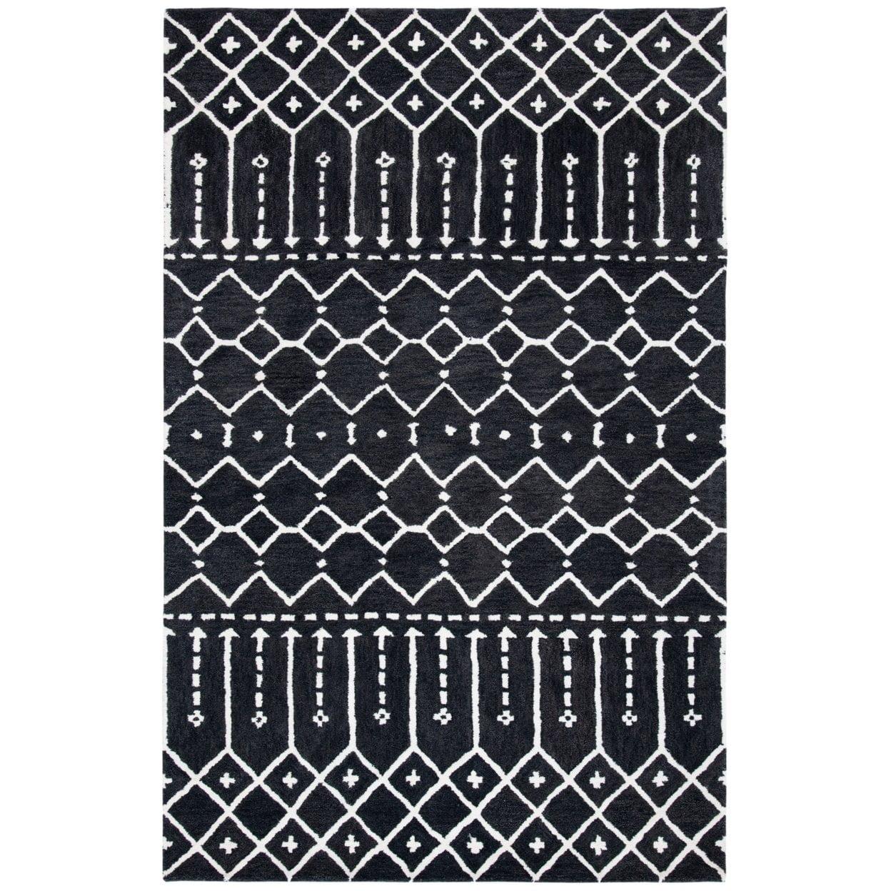 SAFAVIEH Himalaya Darin Geometric Wool Area Rug, Dark Grey/Ivory, 9' x 12'