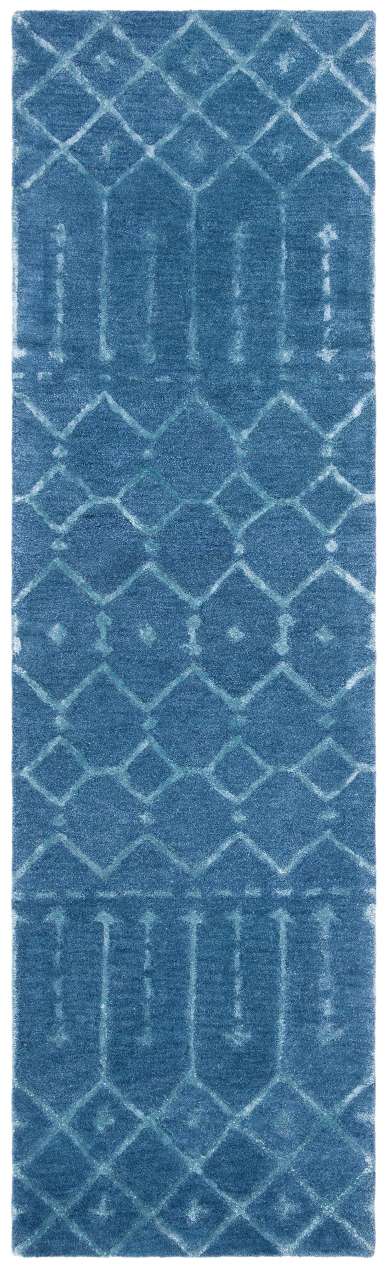 SAFAVIEH Himalaya Darin Geometric Wool Runner Rug, Navy/Silver, 2'3" x 16'