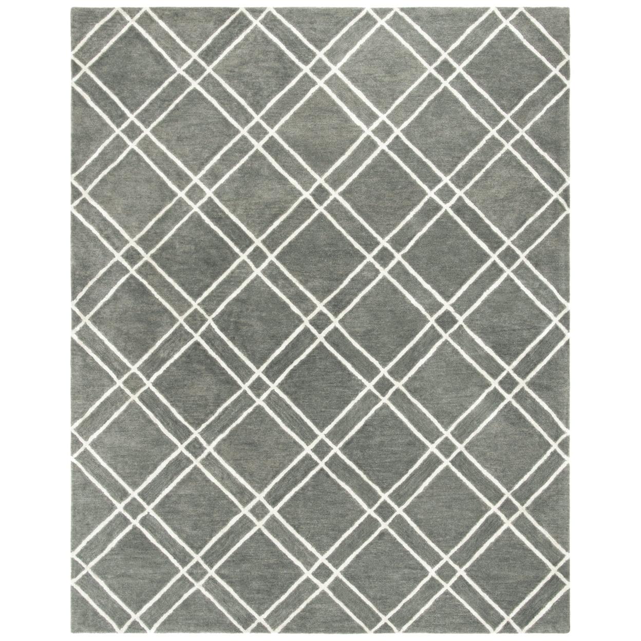 SAFAVIEH Himalaya Maralyn Geometric Wool Area Rug, Dark Grey/Ivory, 10' x 14'