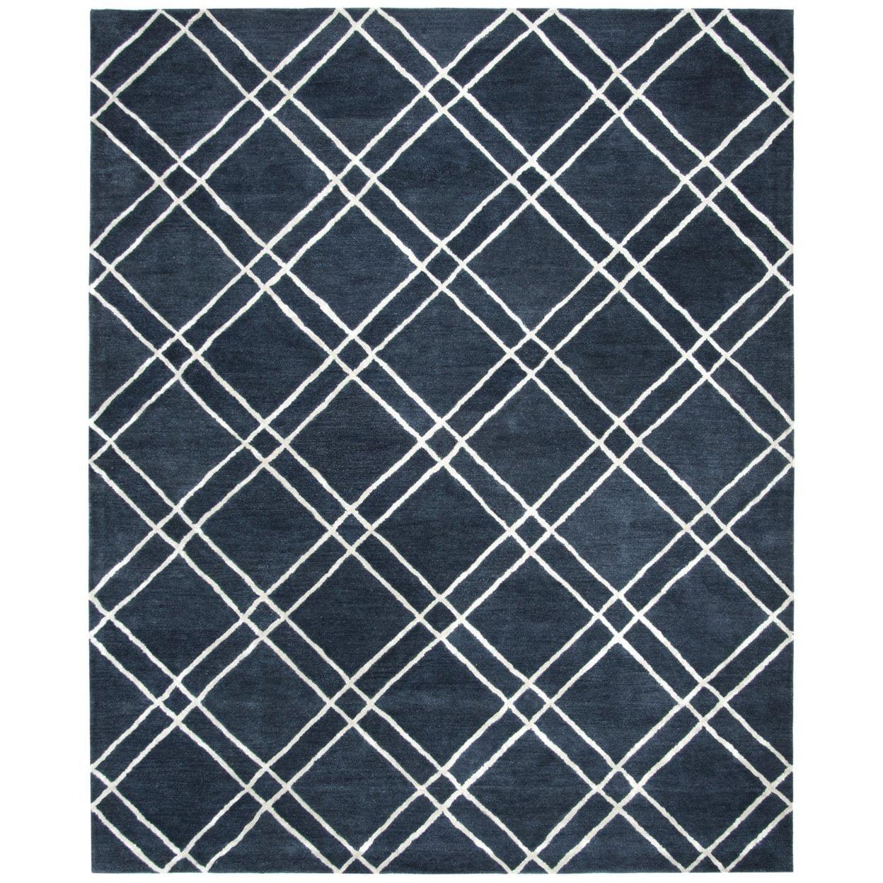 SAFAVIEH Himalaya Maralyn Geometric Wool Area Rug, Navy/Silver, 10' x 14'