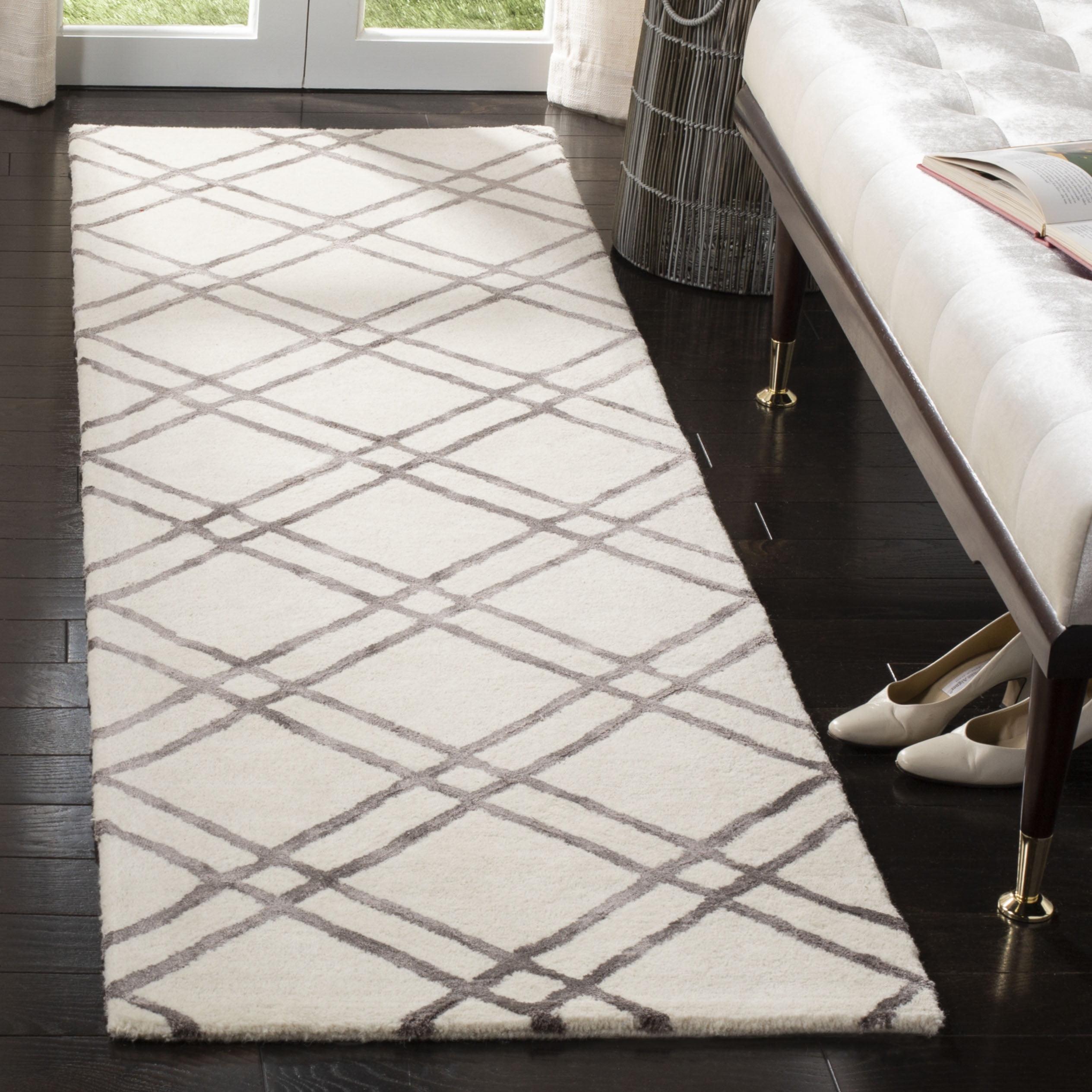 Ivory and Dark Grey Wool Hand Tufted Runner Rug