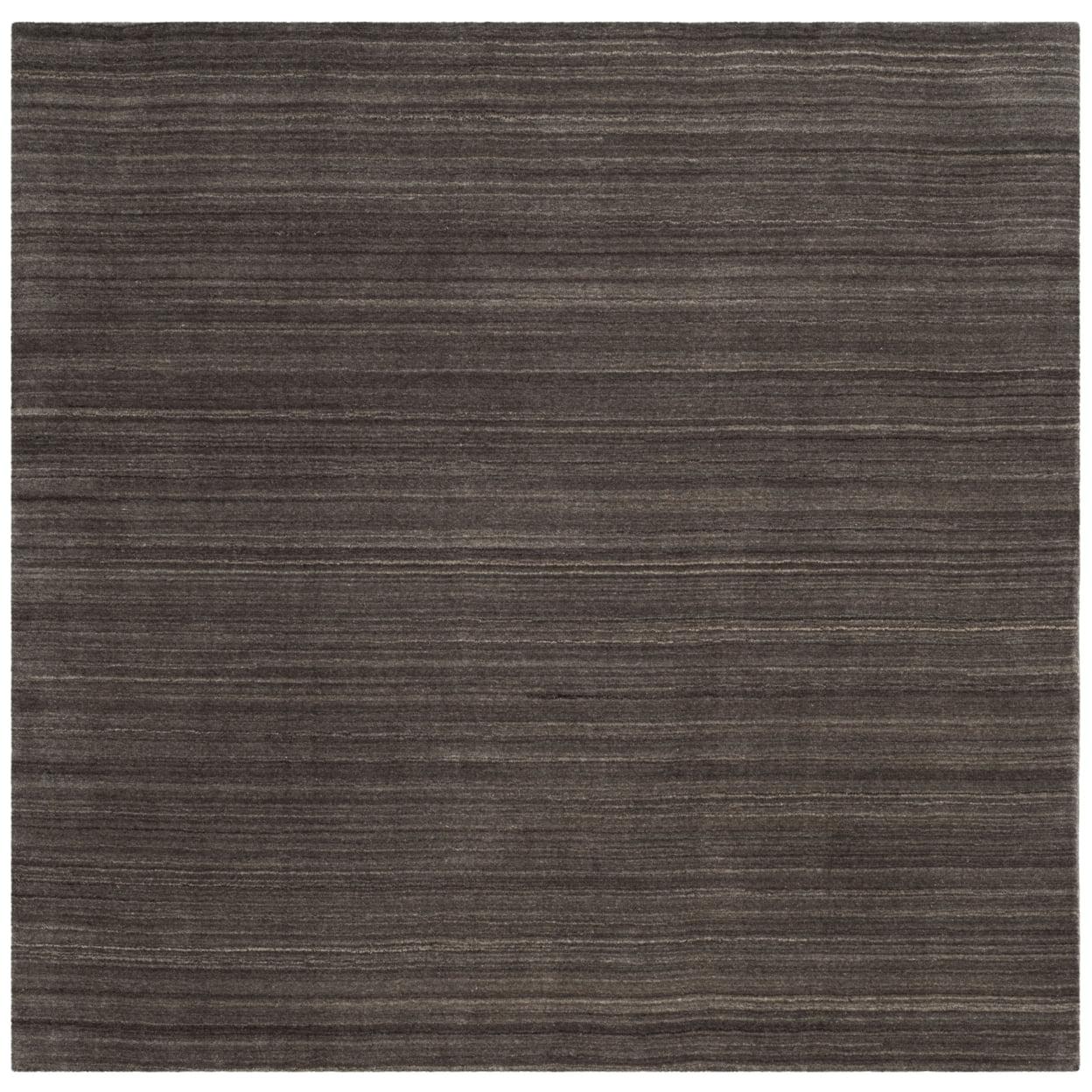 Charcoal Hand-Knotted Wool Square Area Rug, 6' x 6'