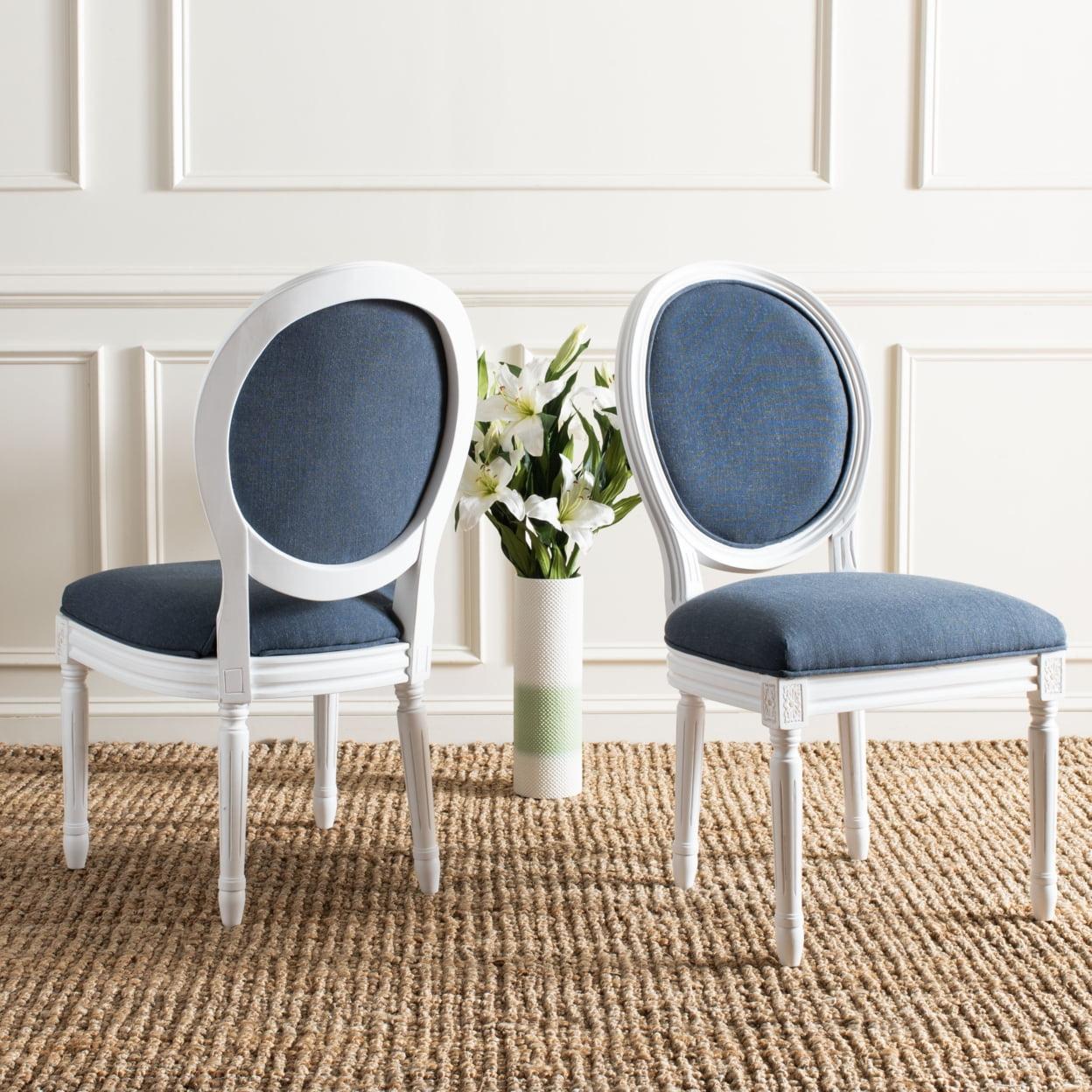 Provence Navy Linen and Wood Transitional Side Chair